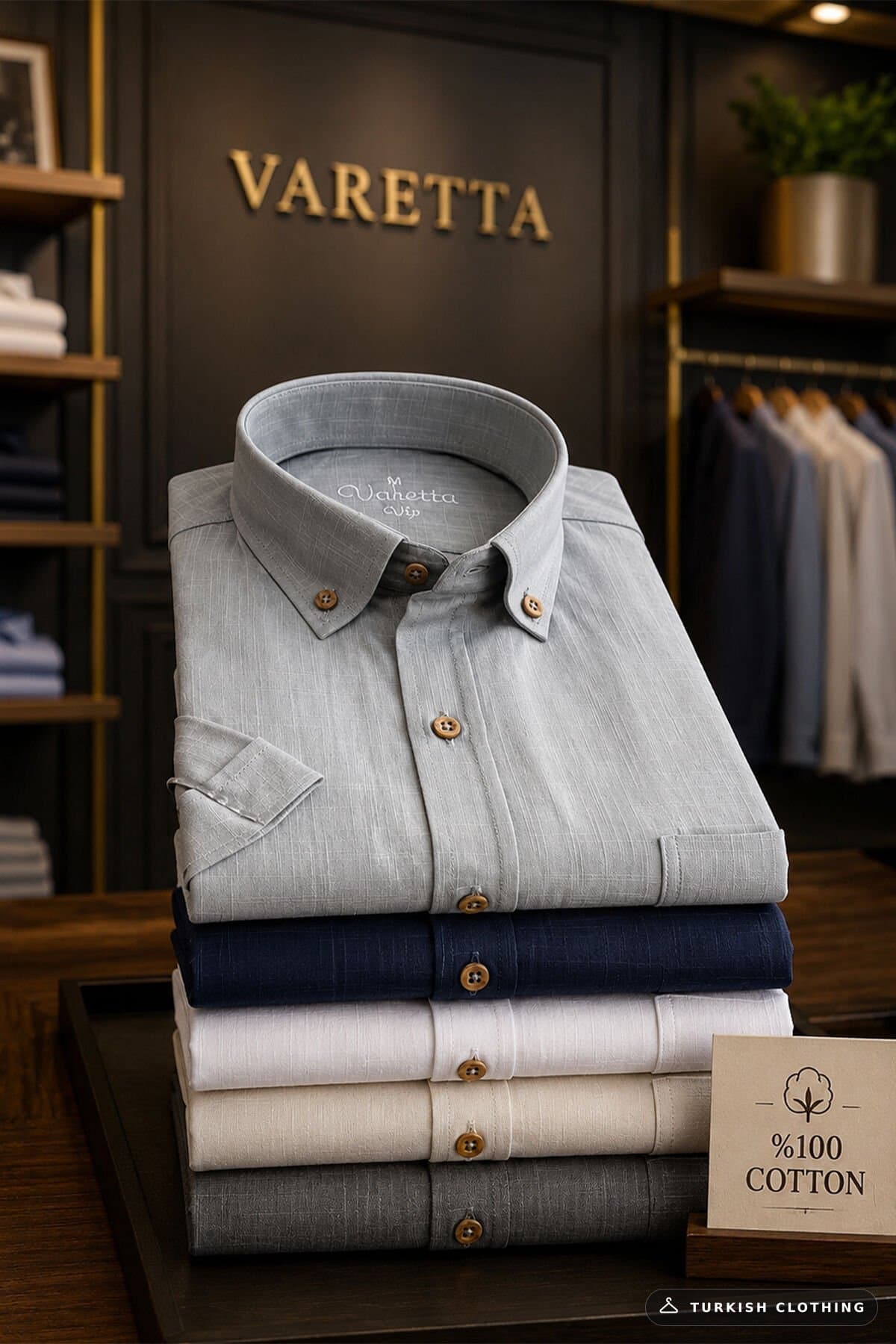 Varetta Men's Gray Linen Short Sleeve Shirt with Pockets — Pocket (2) – wholesale Shirts by Varetta, Turkish clothing