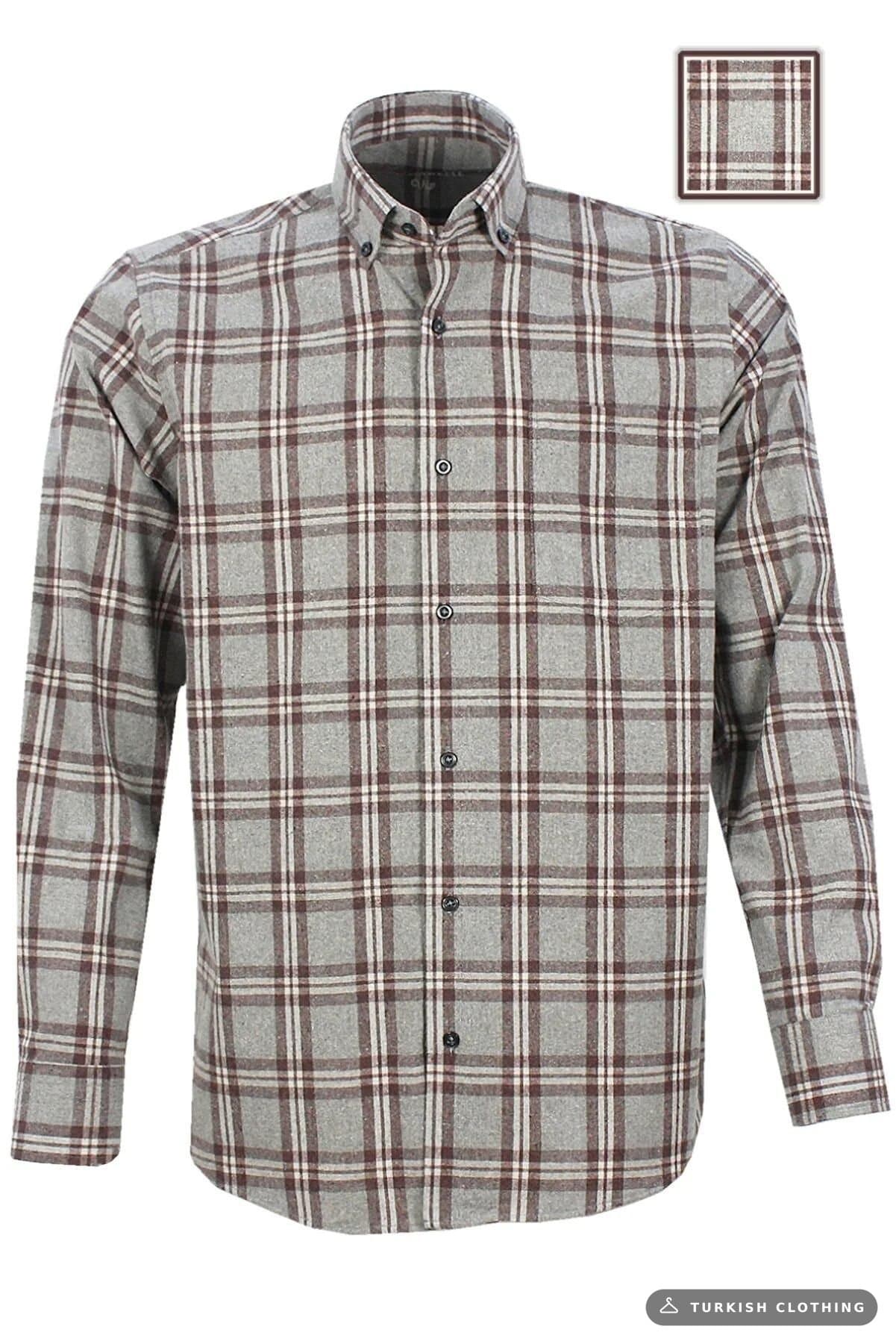 Varetta Men's Gray Long Sleeve Collar Buttoned Winter Checkered Shirt – wholesale Shirts by Varetta, Turkish clothing