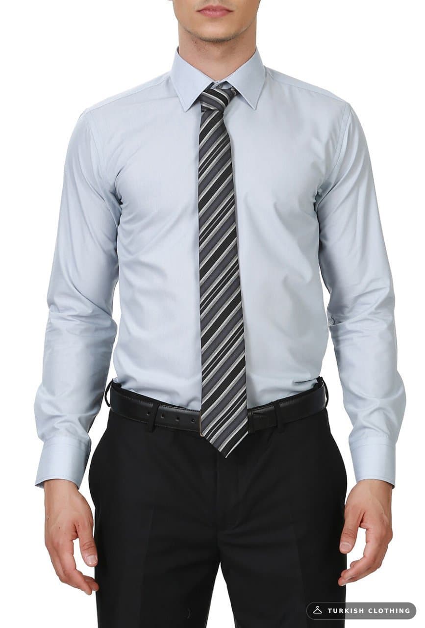 Varetta Men's Gray Plain Slim Fit Long Sleeve Shirt – wholesale Shirts by Varetta, Turkish clothing manufacturer