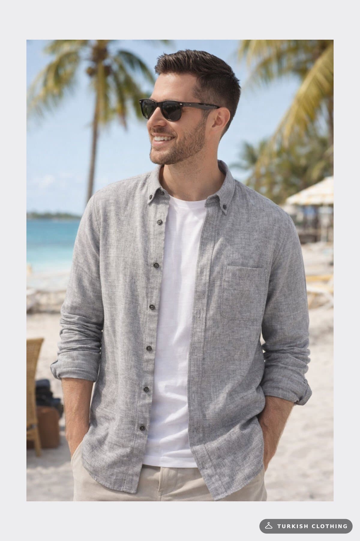 Varetta Men's Gray Shirt Linen Effect Pocket Cotton Long Sleeve – wholesale Shirts by Varetta, Turkish clothing manufacturer