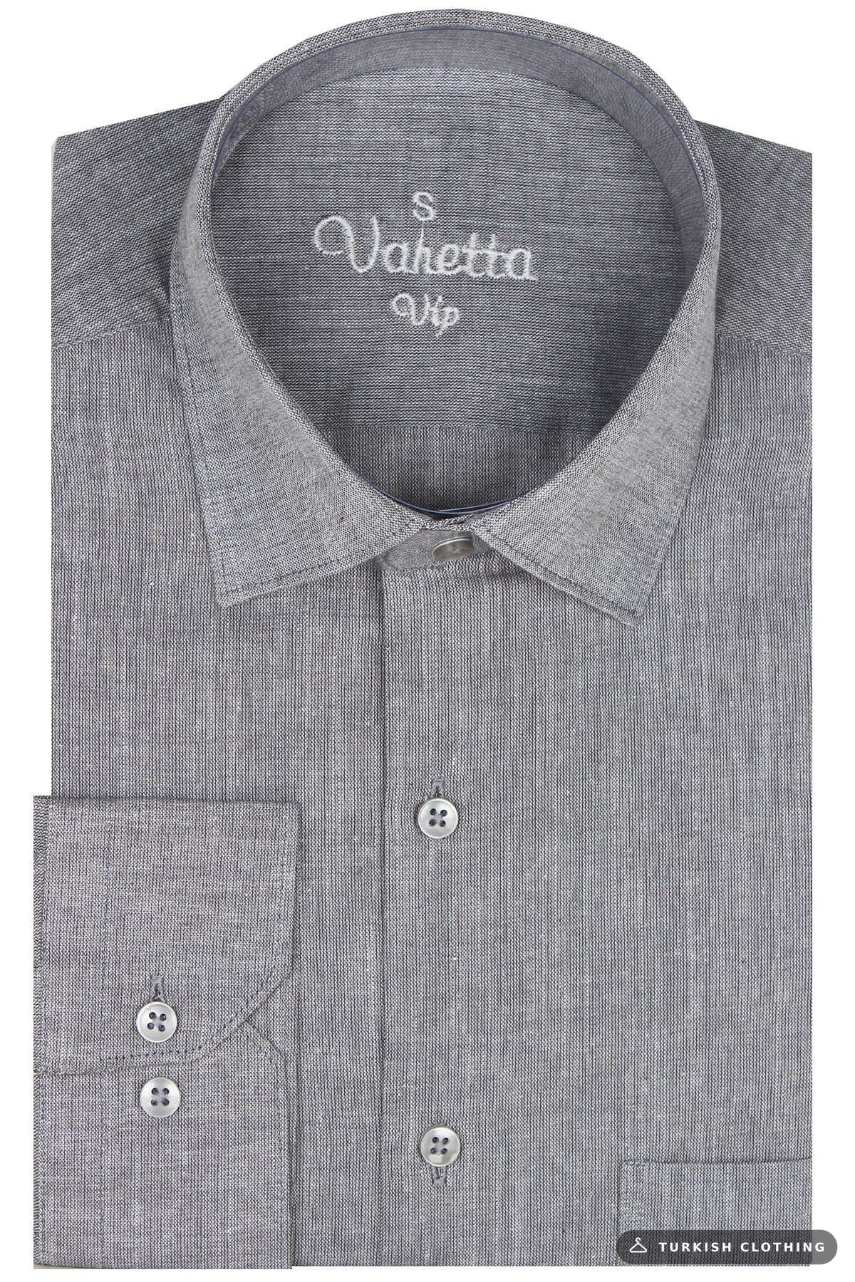 Varetta Men's Gray Shirt Linen Effect Pocket Cotton Long Sleeve (3) – wholesale Shirts by Varetta, Turkish clothing