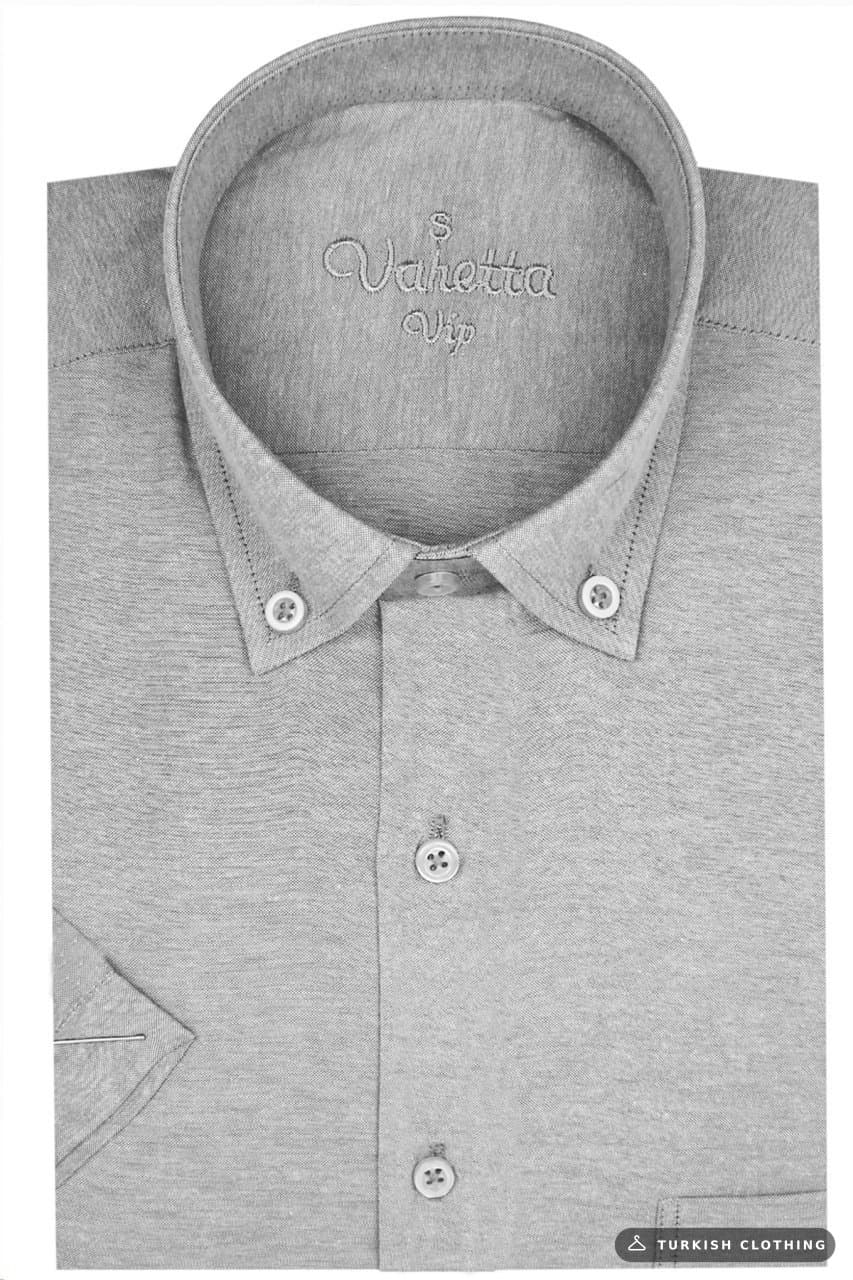 Varetta Men's Gray Short Sleeve Classic Cut Collar Buttoned — Button-Down Cotton Sateen – wholesale Shirts by Varetta,