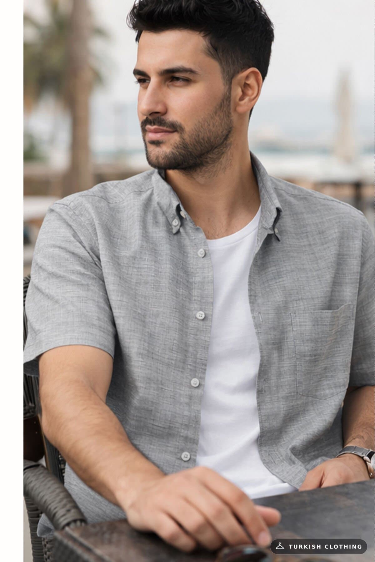 Varetta Men's Gray Short Sleeve Shirt Button Collar Casual Cut Summer – wholesale Shirts by Varetta, Turkish clothing