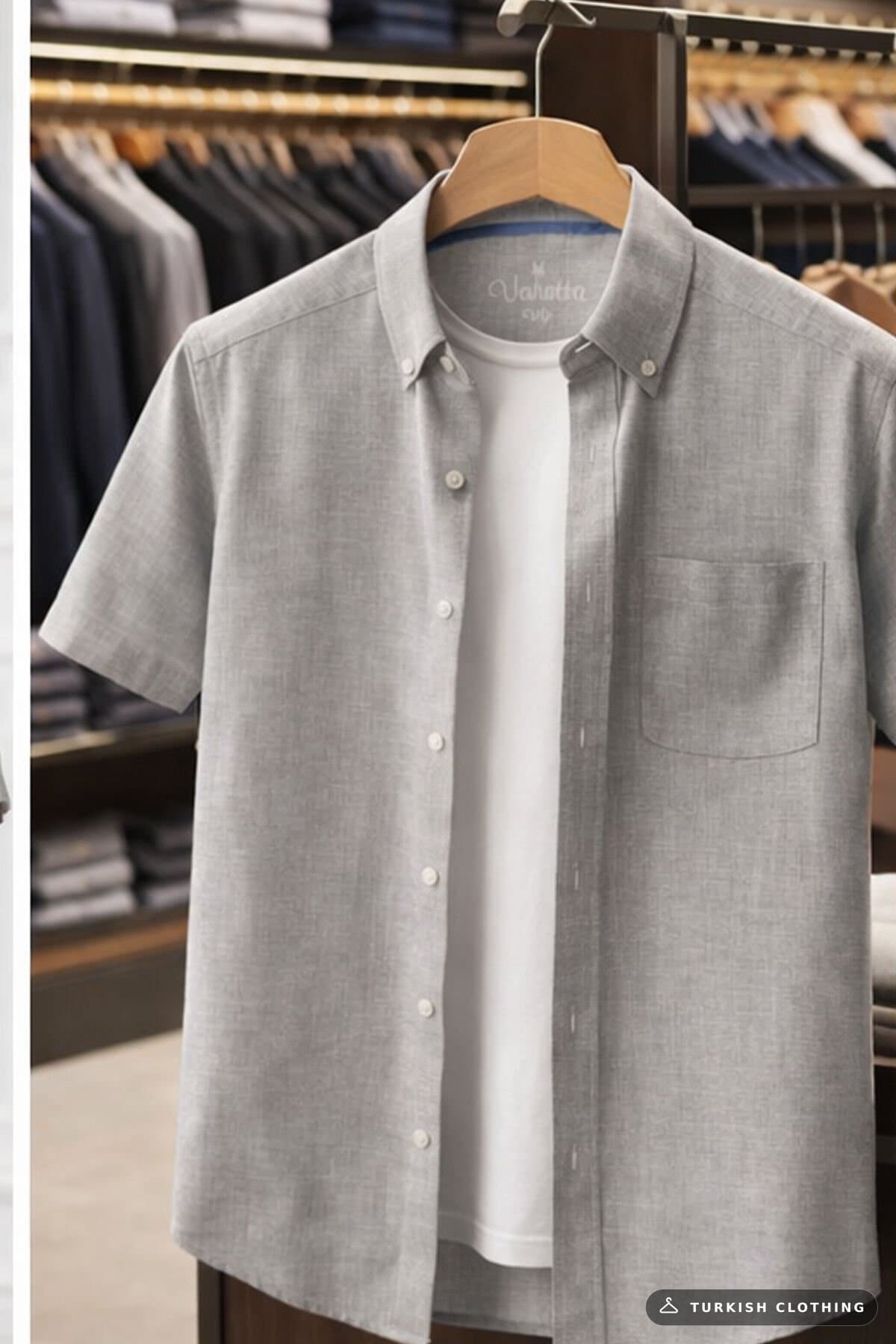 Varetta Men's Gray Short Sleeve Wide Cut Cotton Shirt with Pockets – wholesale Shirts by Varetta, Turkish clothing