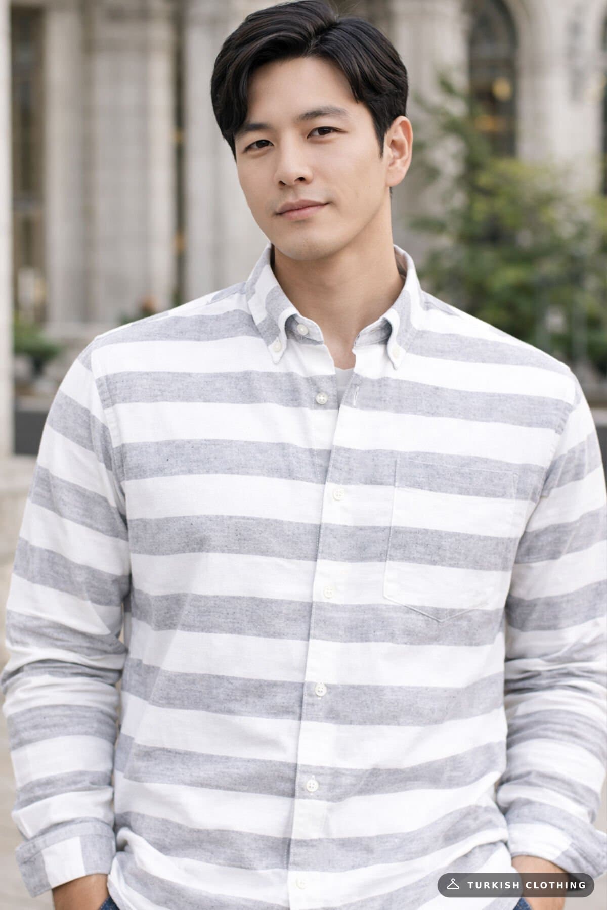 Varetta Men's Gray Striped Long Sleeve Classic Cut Shirt – wholesale Shirts by Varetta, Turkish clothing manufacturer