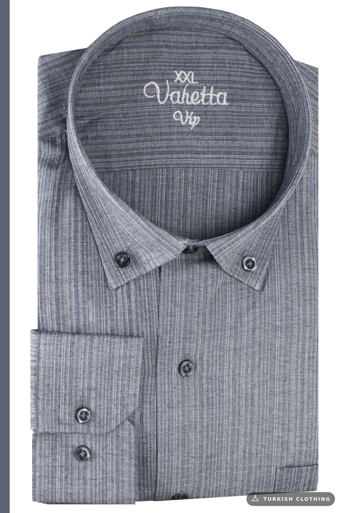 Varetta Men's Gray Striped Long Sleeve Pocketed Plus Size Shirt – wholesale Shirts by Varetta, Turkish clothing manufacturer