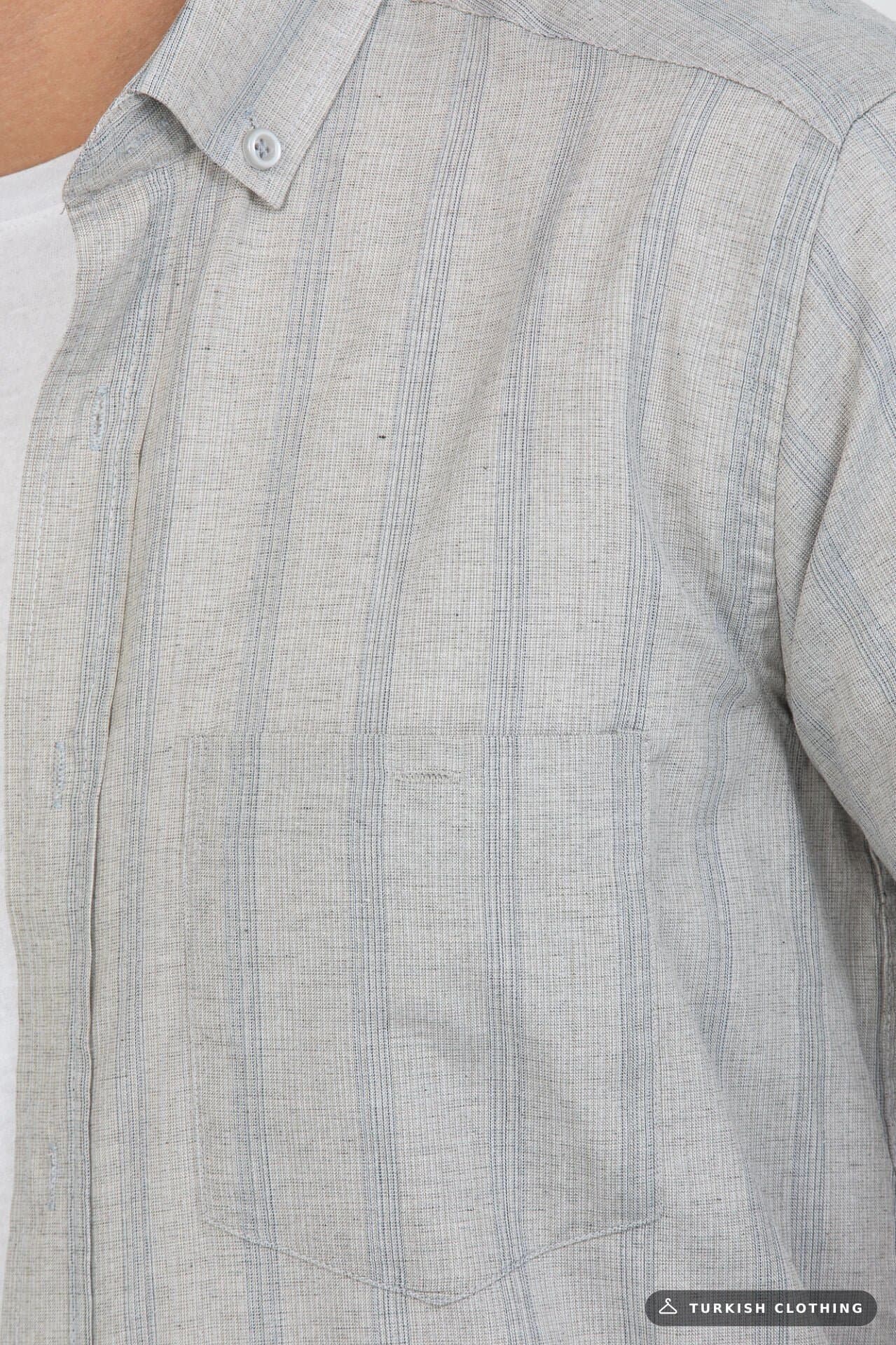 Varetta Men's Gray Striped Pocket Summer Short Sleeve Shirt – wholesale Shirts by Varetta, Turkish clothing manufacturer