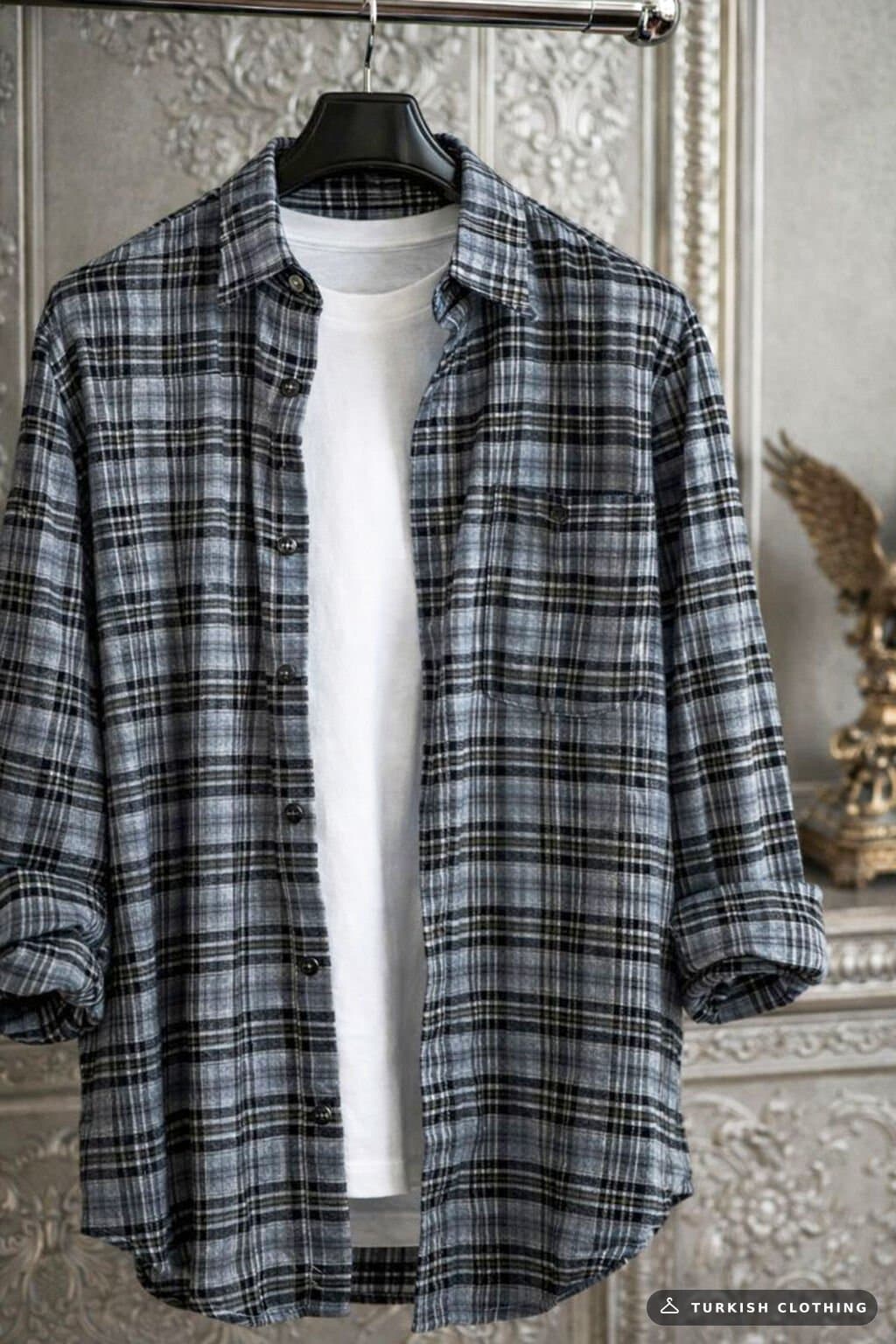 Varetta Men's Gray Winter Shirt Pocket Checked – wholesale Shirts by Varetta, Turkish clothing manufacturer