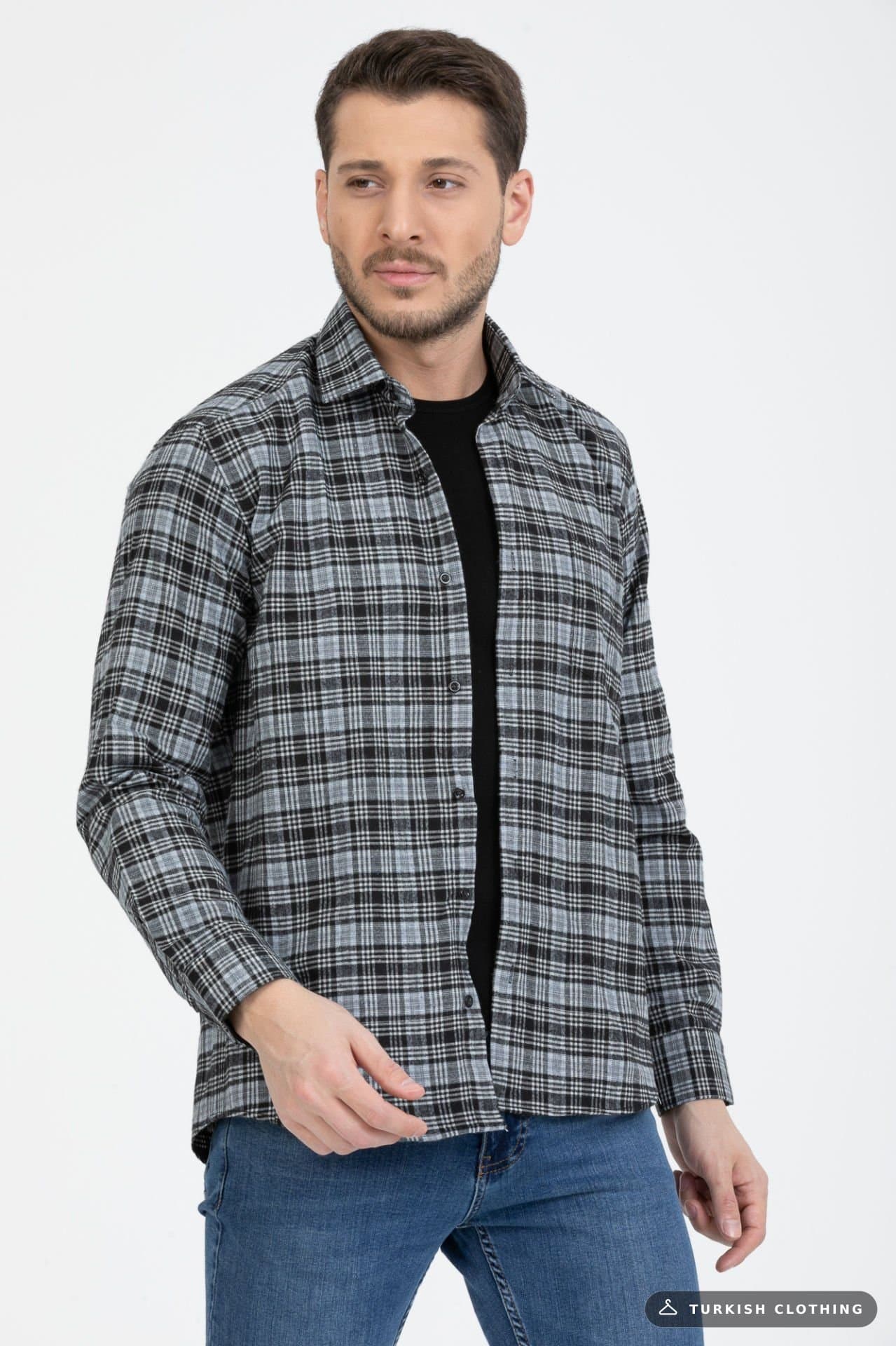 Varetta Men's Gray Winter Shirt Pocket Checkered – wholesale Shirts by Varetta, Turkish clothing manufacturer