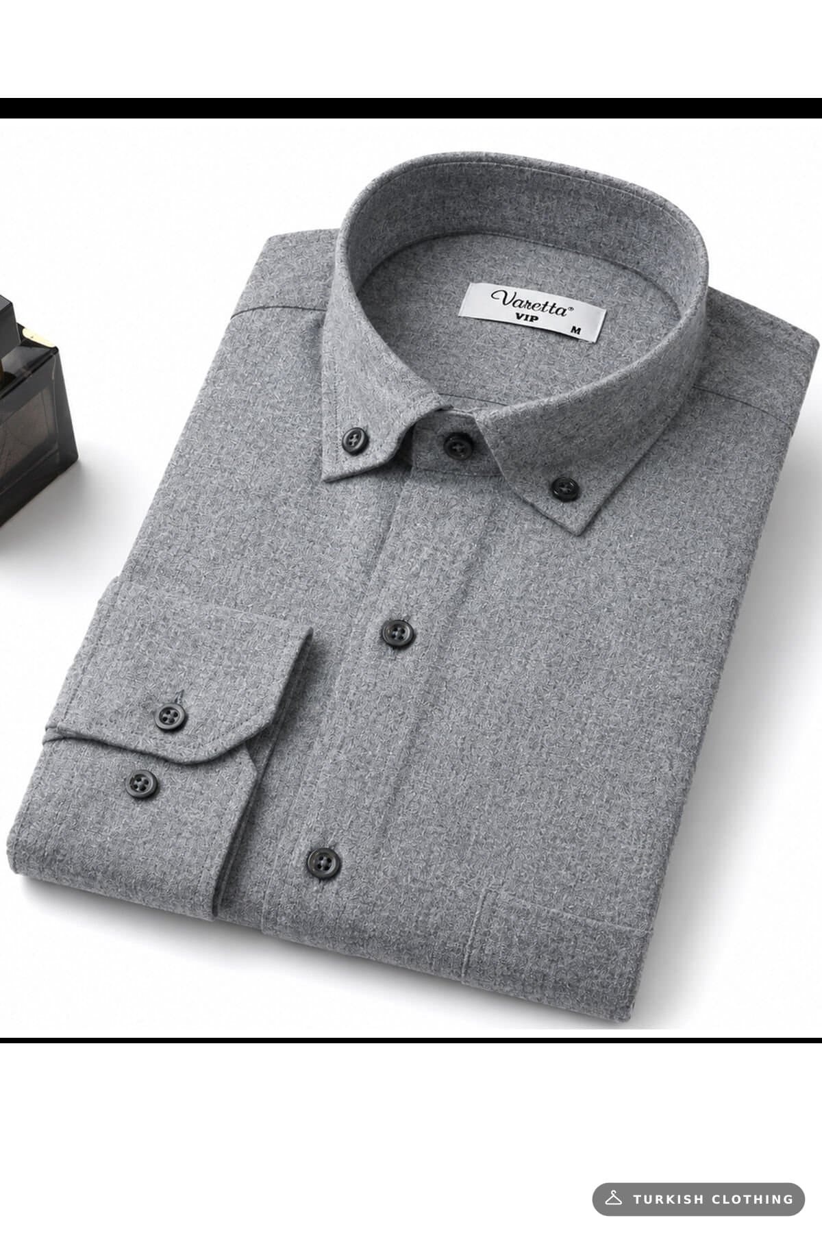 Varetta Men's Gray Winter Shirt Wide Cut Casual with Pockets – wholesale Shirts by Varetta, Turkish clothing manufacturer
