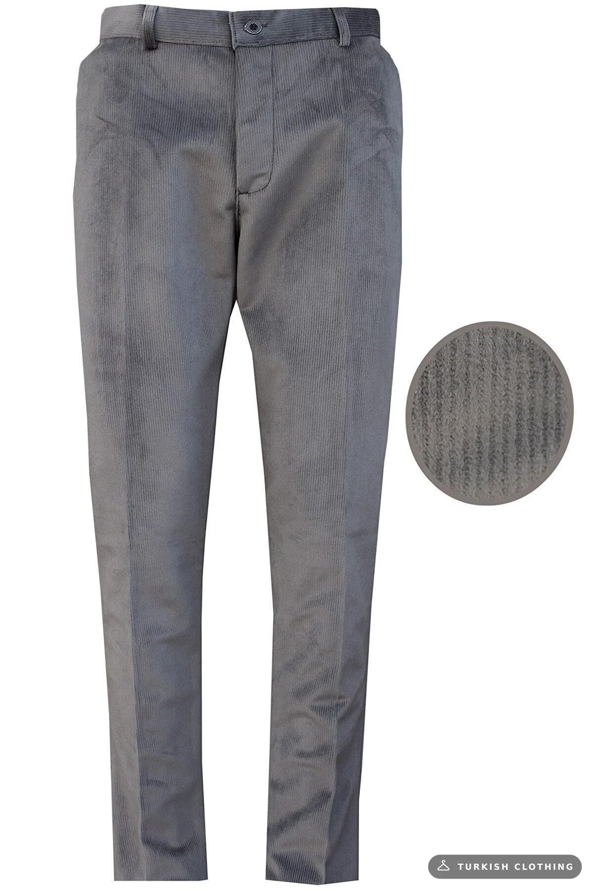 Varetta Men's Gray Winter Wool Fleece Pocket Velvet Trousers