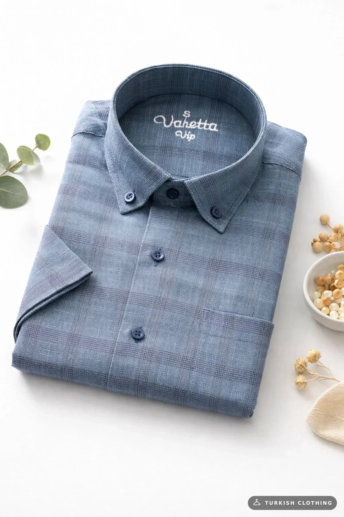 Varetta Men's Green Blue Cotton Summer Short Sleeve Shirt with Pockets