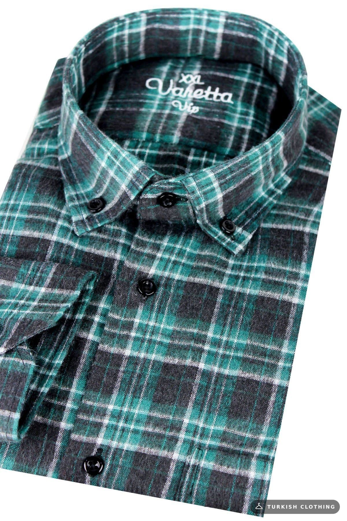 Varetta Men's Green Checkered Classic Cut Collar Buttoned Winter Shirt — Button-Down – wholesale Shirts by Varetta, Turkish