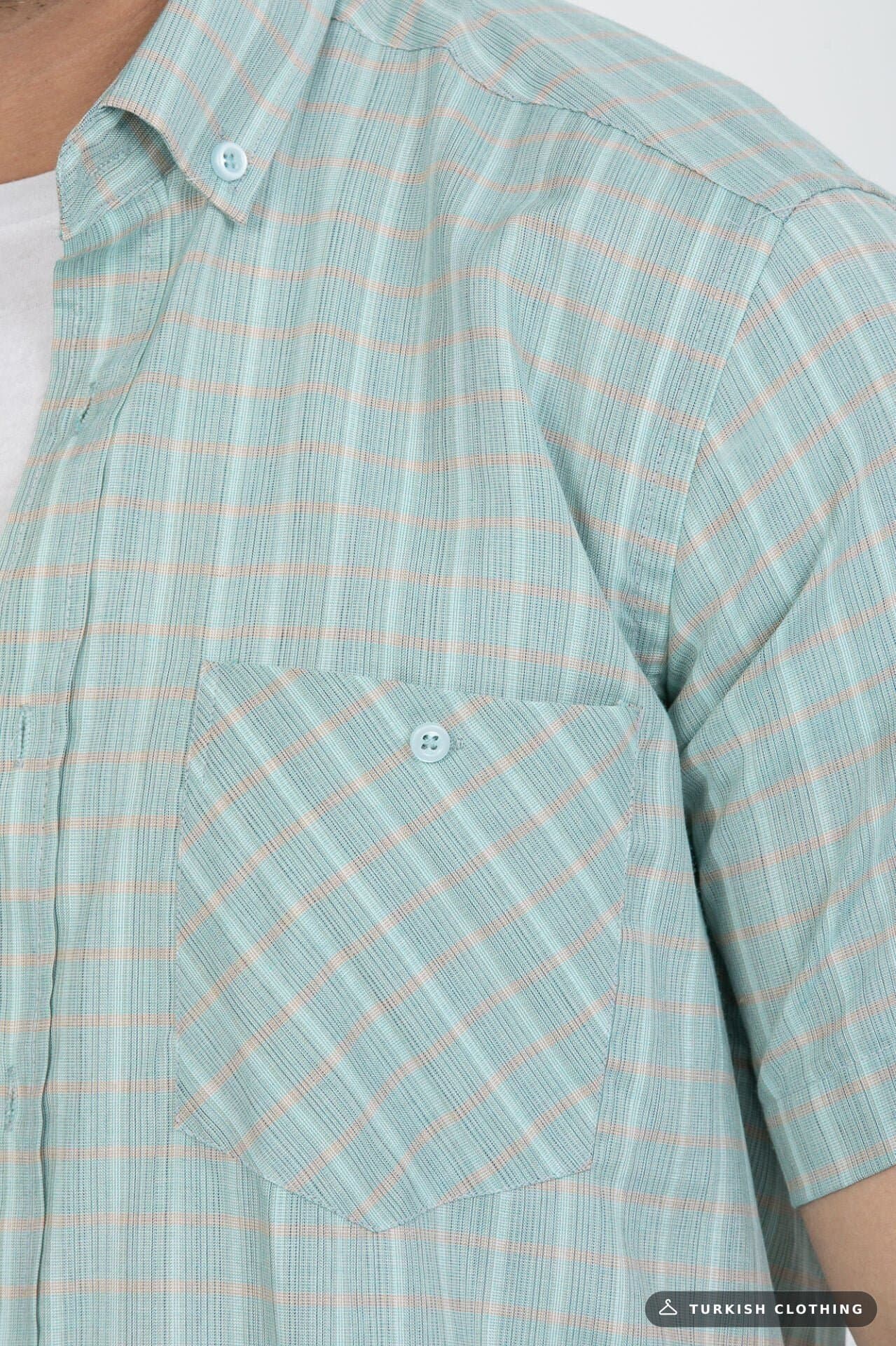 Varetta Men's Green Checkered Double Pocket Summer Short Sleeve Shirt