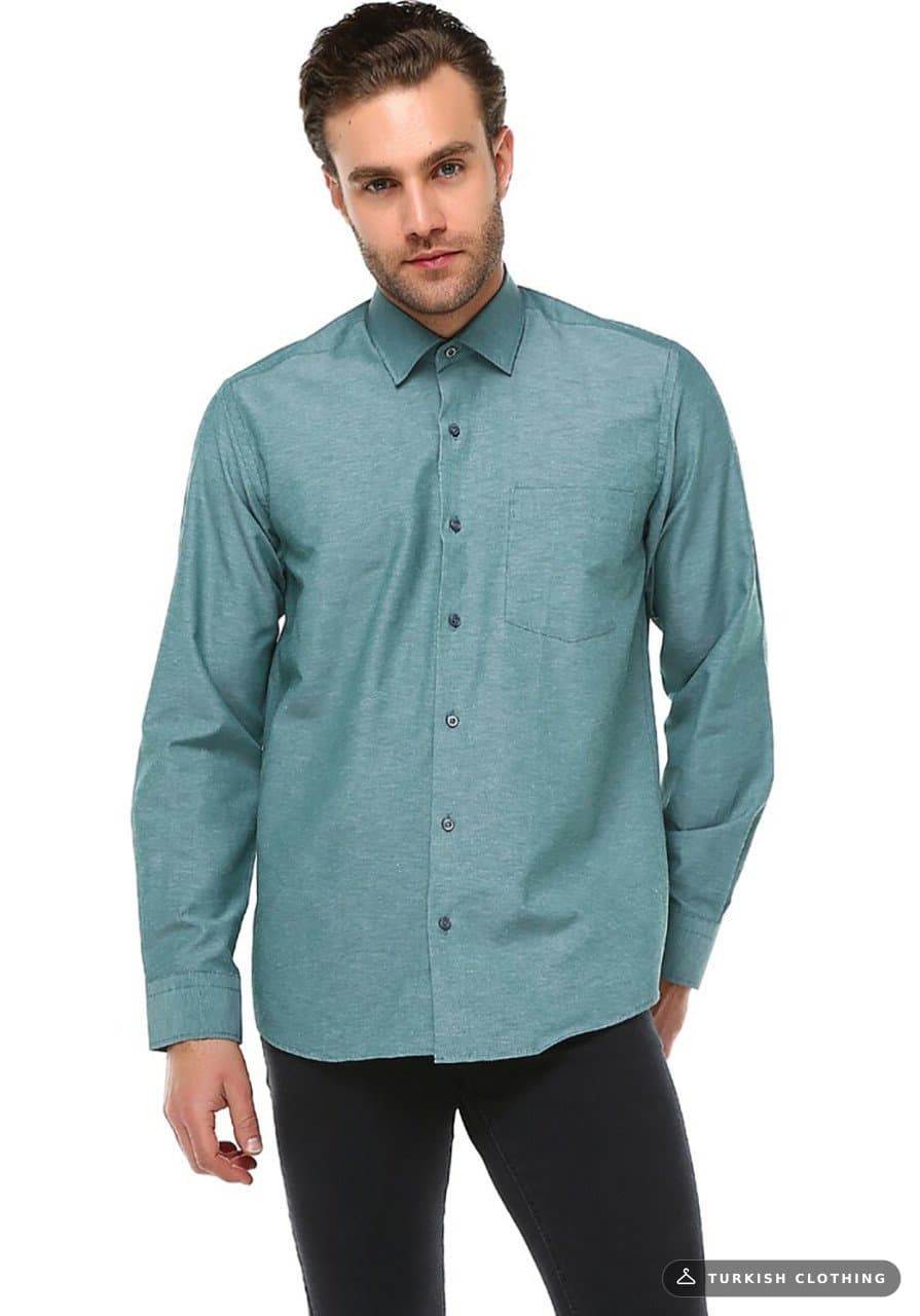 Varetta Men's Green Classic Cut Long Sleeve Single Pocket Shirt – wholesale Shirts by Varetta, Turkish clothing manufacturer
