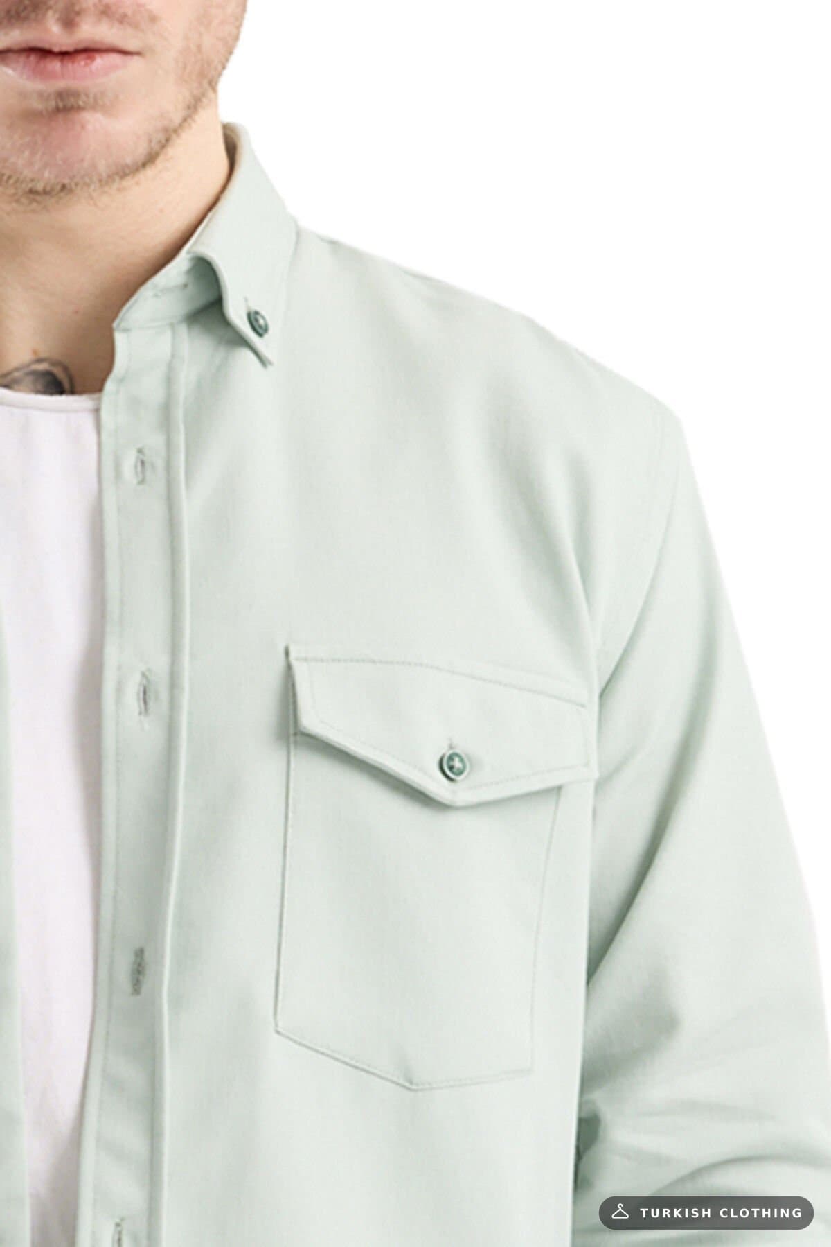 Varetta Men's Green Denim Shirt – Comfortable Fit with Double Pockets – wholesale Shirts by Varetta, Turkish clothing