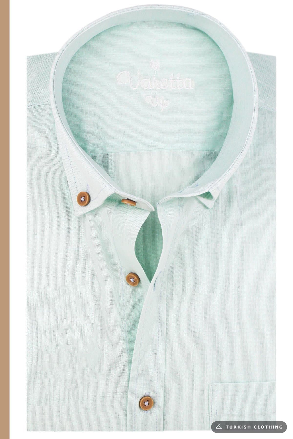 Varetta Men's Green Linen Shirt | 100% Cotton, Long Sleeve, Wide Cut, Single Pocket – wholesale Shirts by Varetta, Turkish