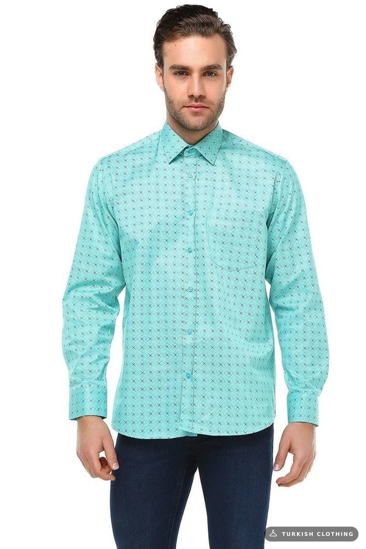 Varetta Men's Green Long Sleeve Printed Wide Cut Pocket Shirt – wholesale Shirts by Varetta, Turkish clothing manufacturer