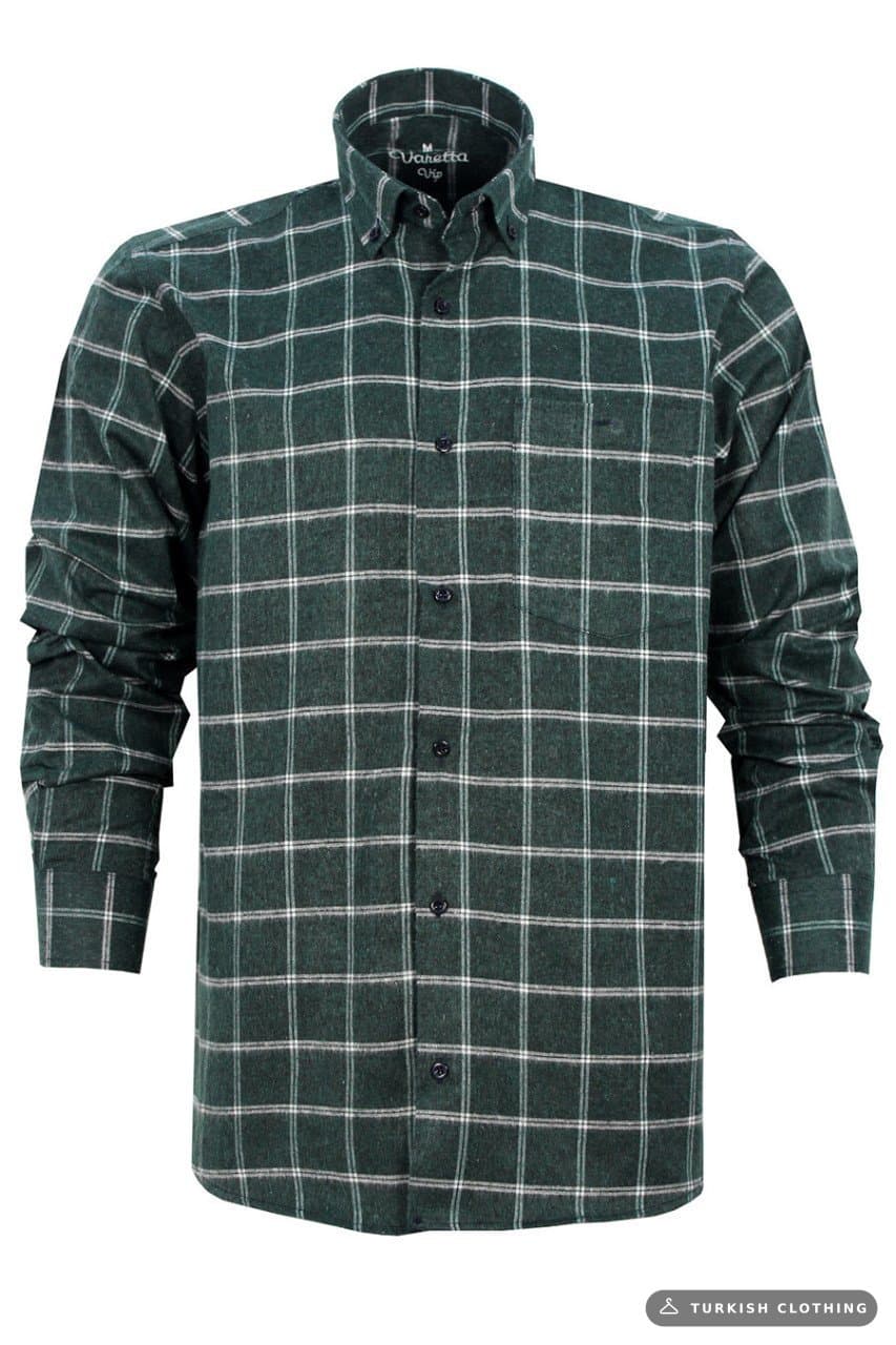 Varetta Men's Green Plaid Wide Cut Collar Buttoned Winter Shirt – wholesale Shirts by Varetta, Turkish clothing manufacturer