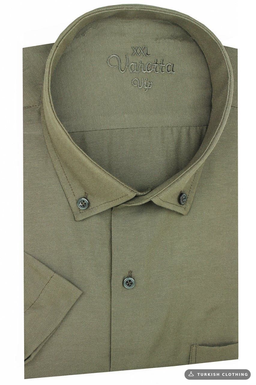 Varetta Men's Green Plus Size Short Sleeve Cotton Satin Shirt – wholesale Shirts by Varetta, Turkish clothing manufacturer