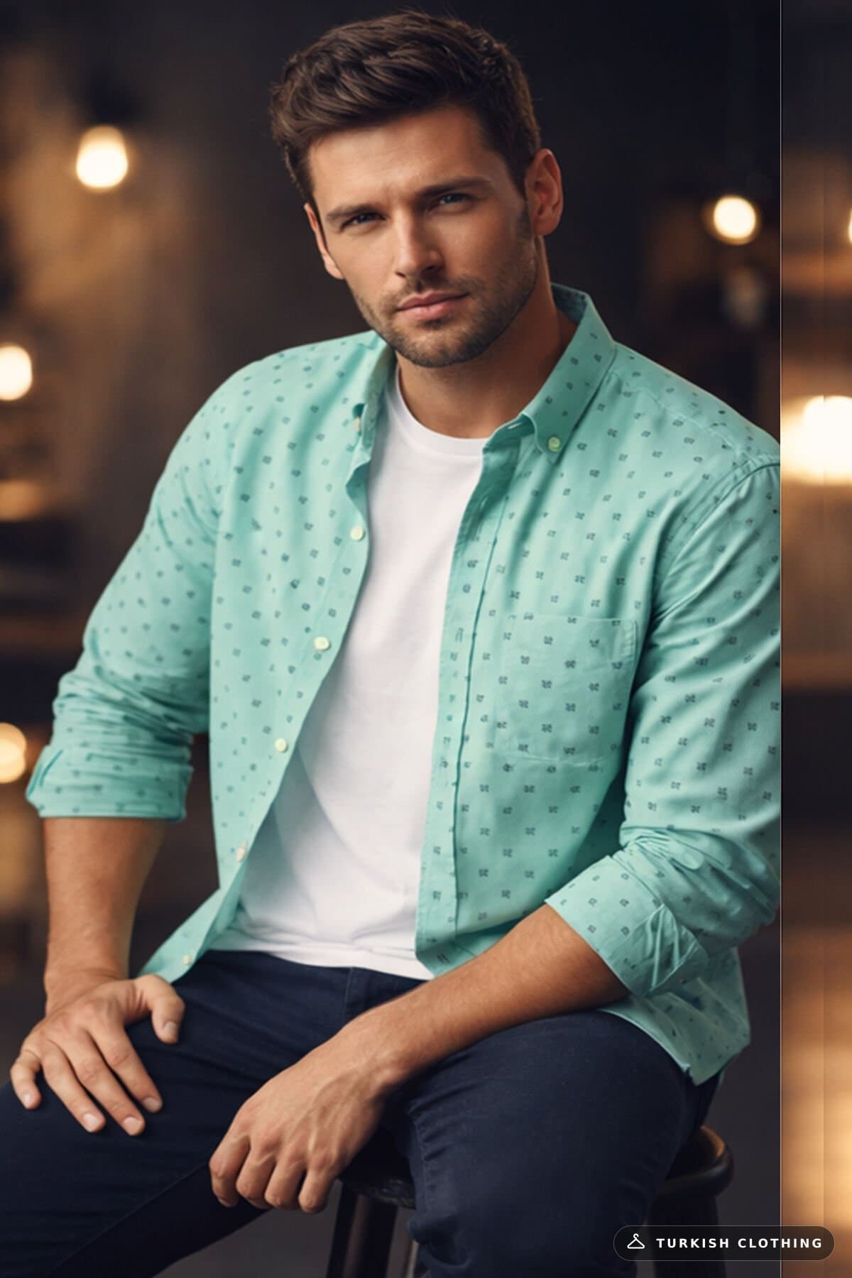 Varetta Men's Green Shirt Long Sleeve Wide Cut Pocket Casual Trend – wholesale Shirts by Varetta, Turkish clothing