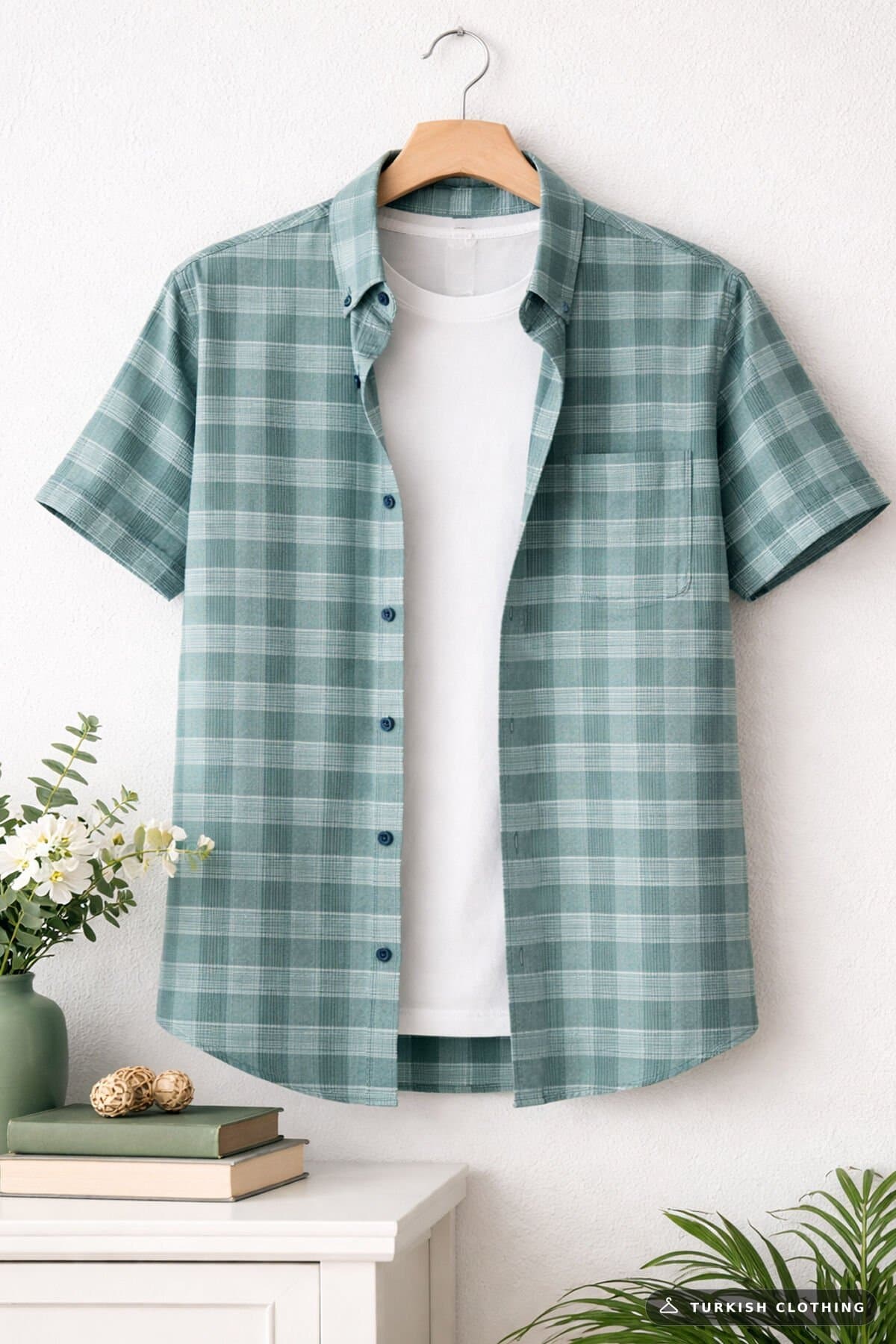 Varetta Men's Green Shirt Short Sleeve Large Size Collar Buttoned Pocket Summer – wholesale Shirts by Varetta, Turkish