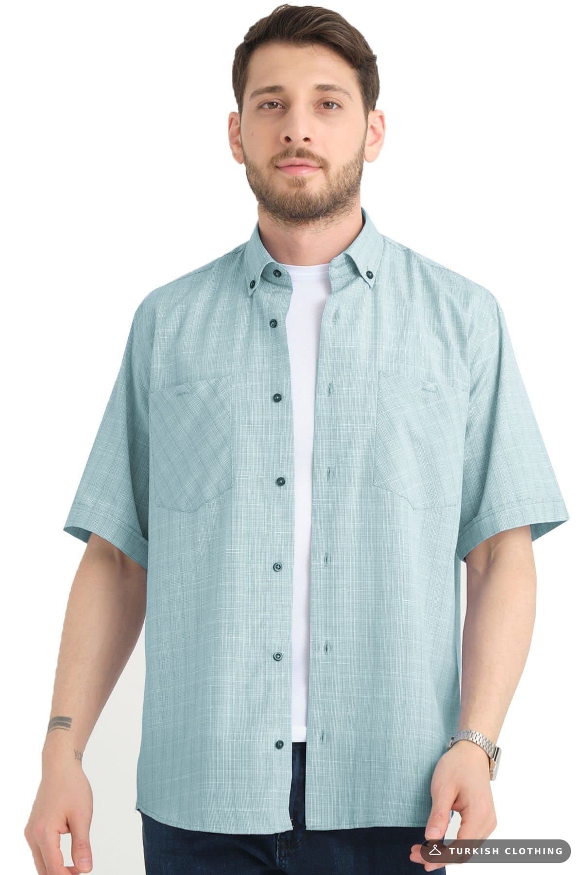 Varetta Men's Green Short Sleeve Checked Pocket Cotton Shirt (3) – wholesale Shirts by Varetta, Turkish clothing manufacturer