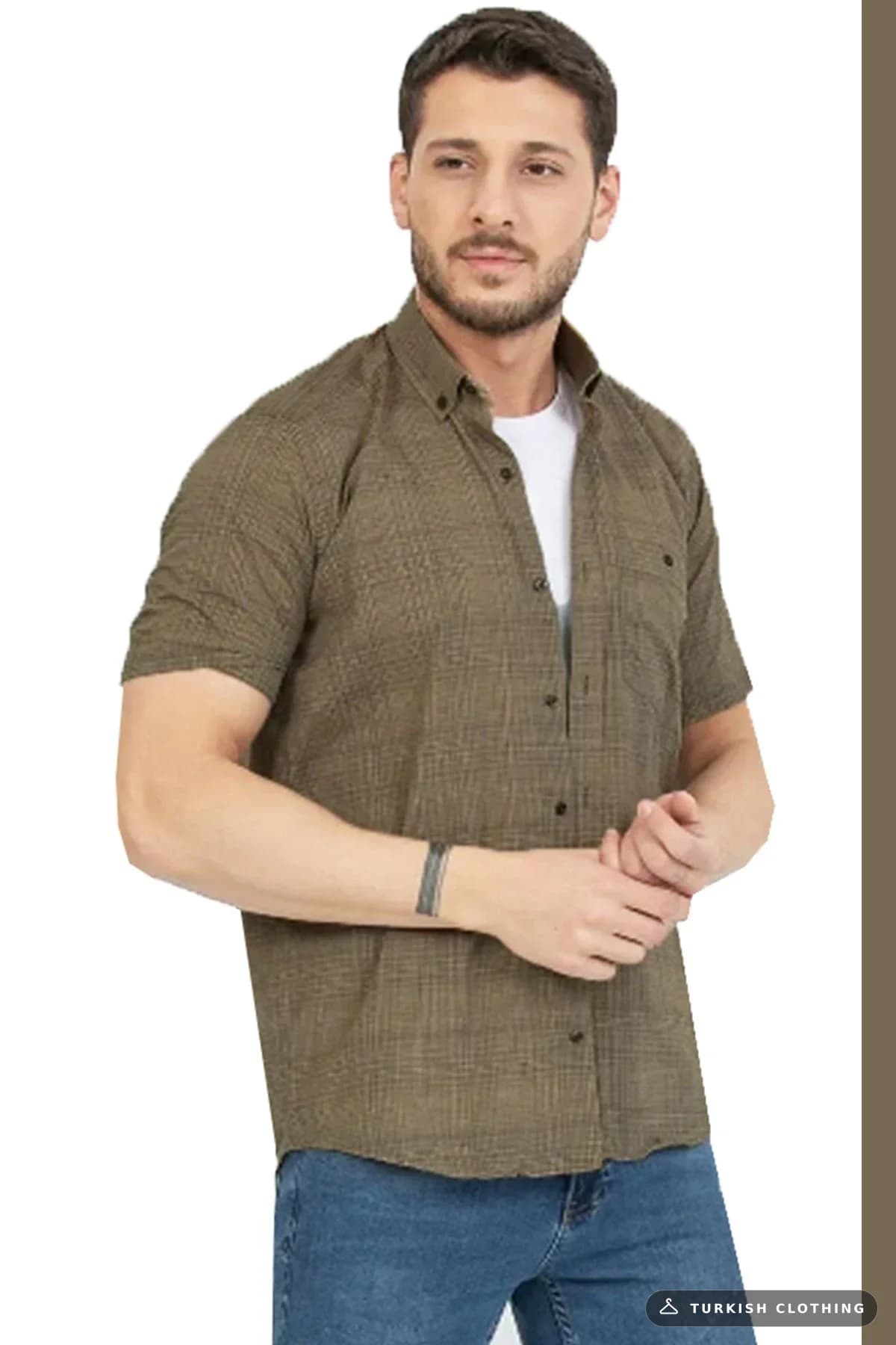 Varetta Men's Green Short Sleeve Shirt Cotton Pocket Summer — Plus Size Button-Down