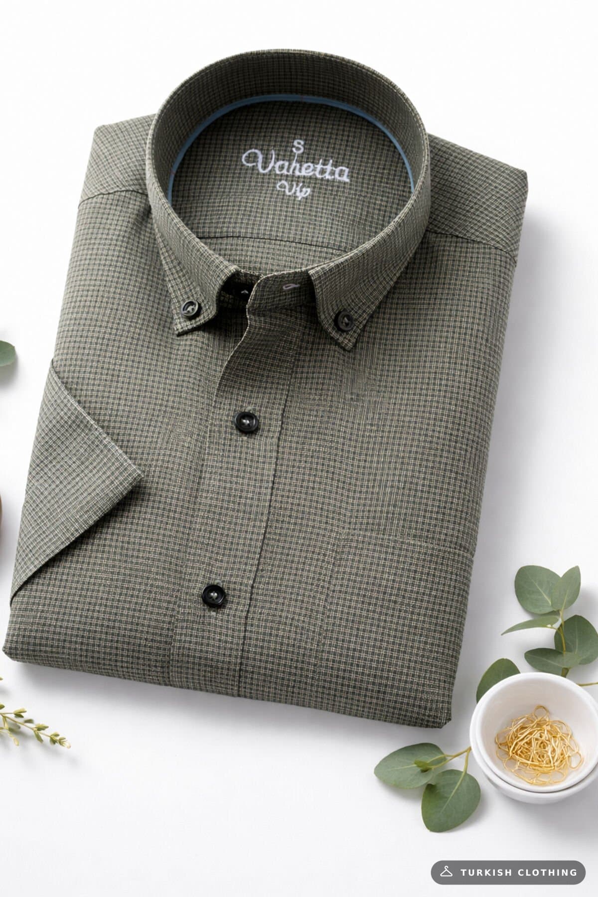 Varetta Men's Green Short Sleeve Wide Cut Cotton Shirt with Pockets – wholesale Shirts by Varetta, Turkish clothing