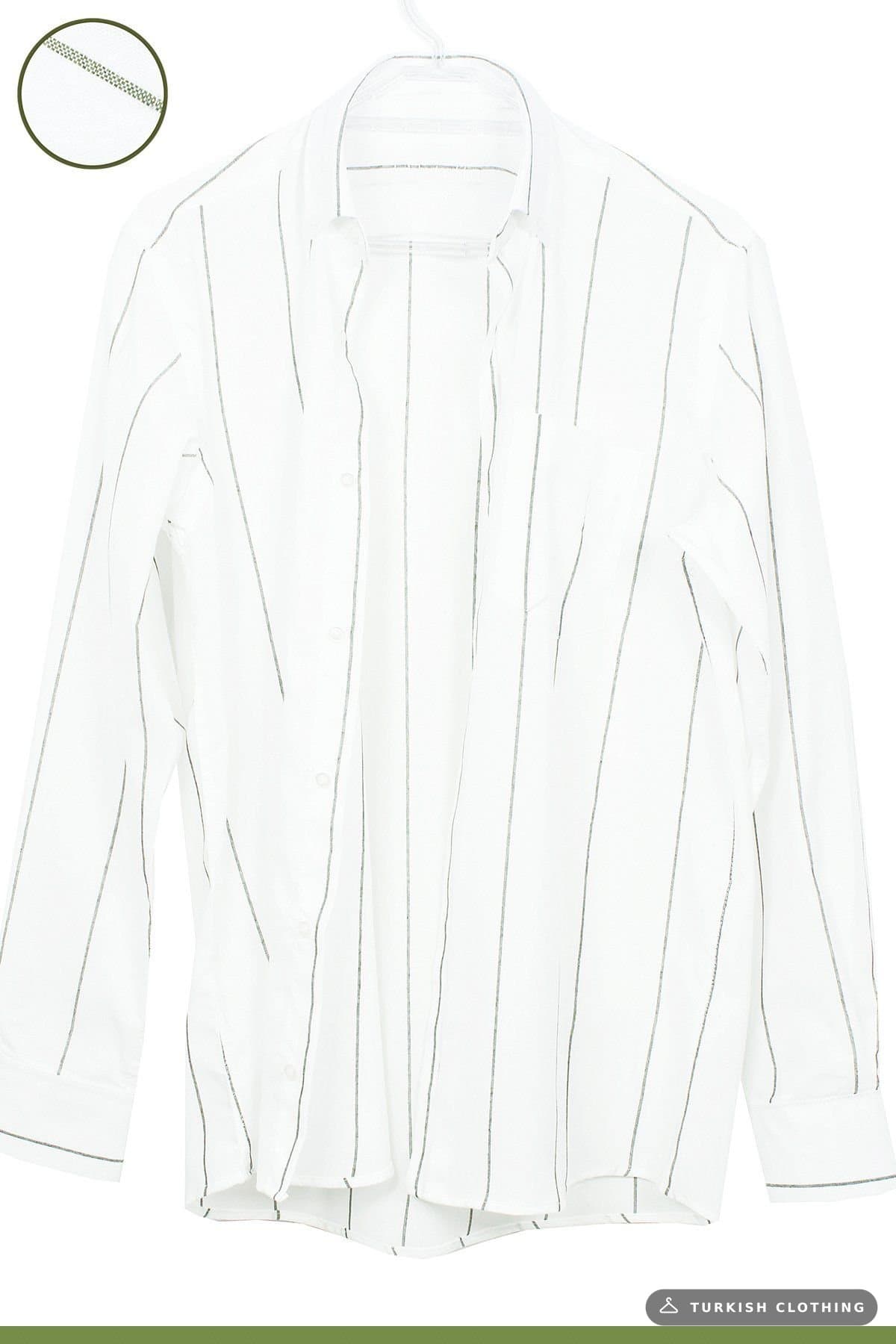 Varetta Men's Green Striped Classic Cut Long Sleeve Shirt White-Green – wholesale Shirts by Varetta, Turkish clothing