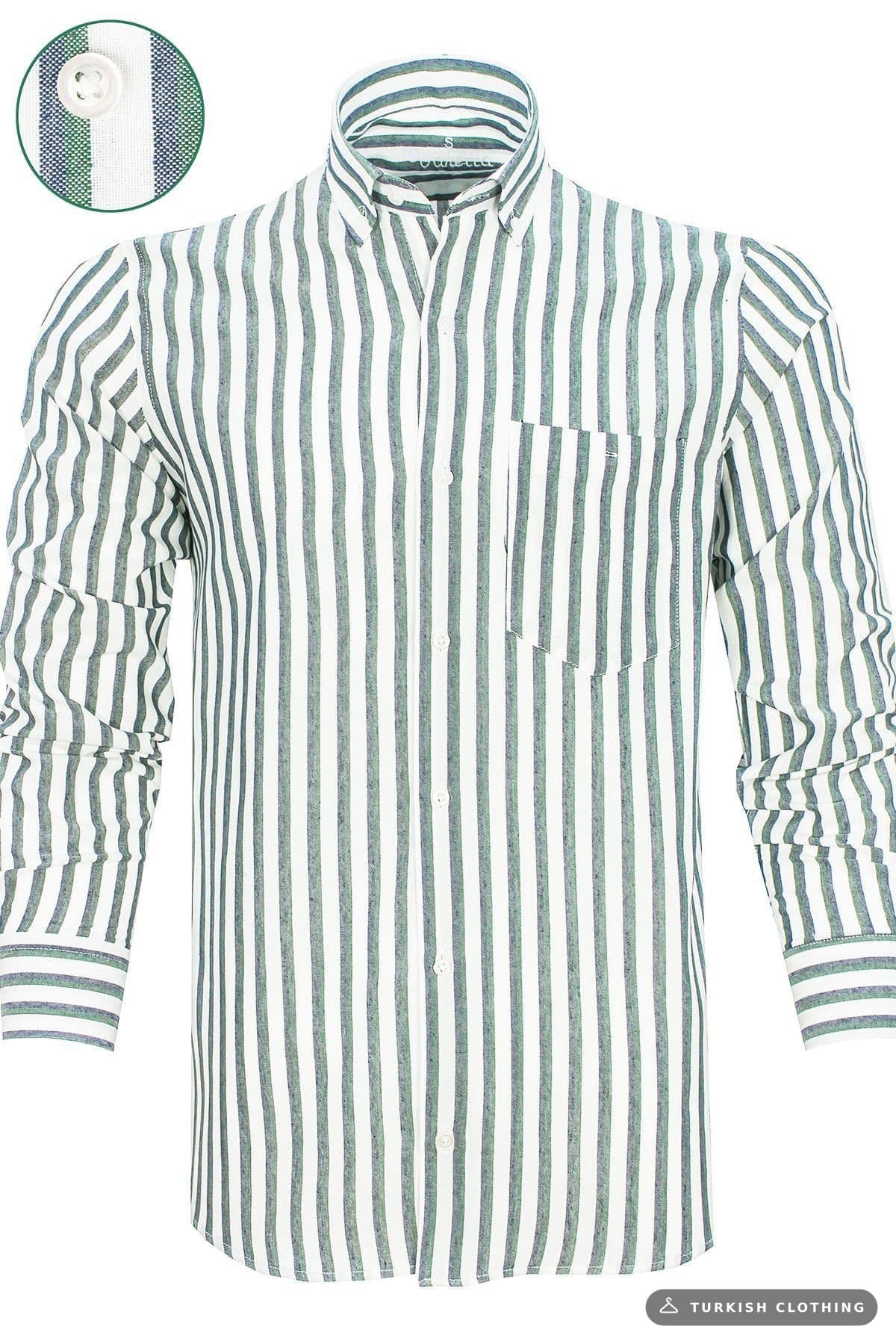 Varetta Men's Green Striped Long Sleeve Buttoned Collar Shirt – wholesale Shirts by Varetta, Turkish clothing manufacturer