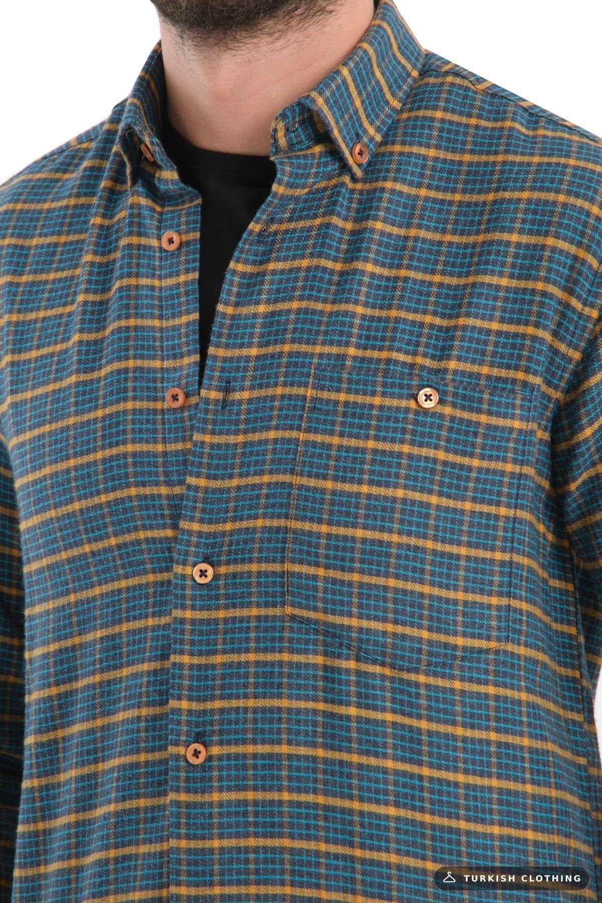 Varetta Men's Green Winter Checkered Woolen Pocket Wide Cut Shirt — Checked Relaxed Fit – wholesale Shirts by Varetta,