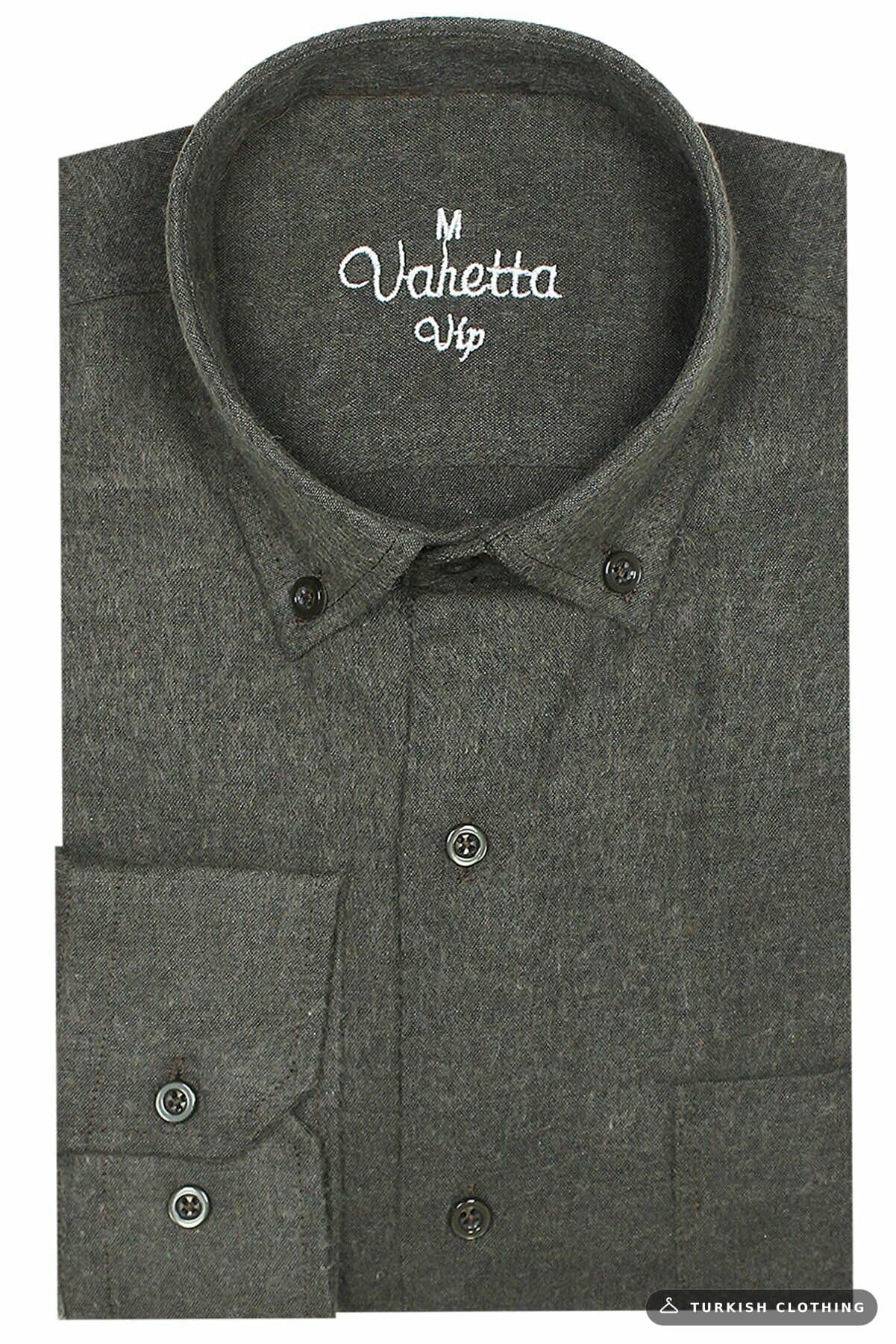 Varetta Men's Green Winter Collar Buttoned Pocket Plain Wide Cut Shirt – wholesale Shirts by Varetta, Turkish clothing
