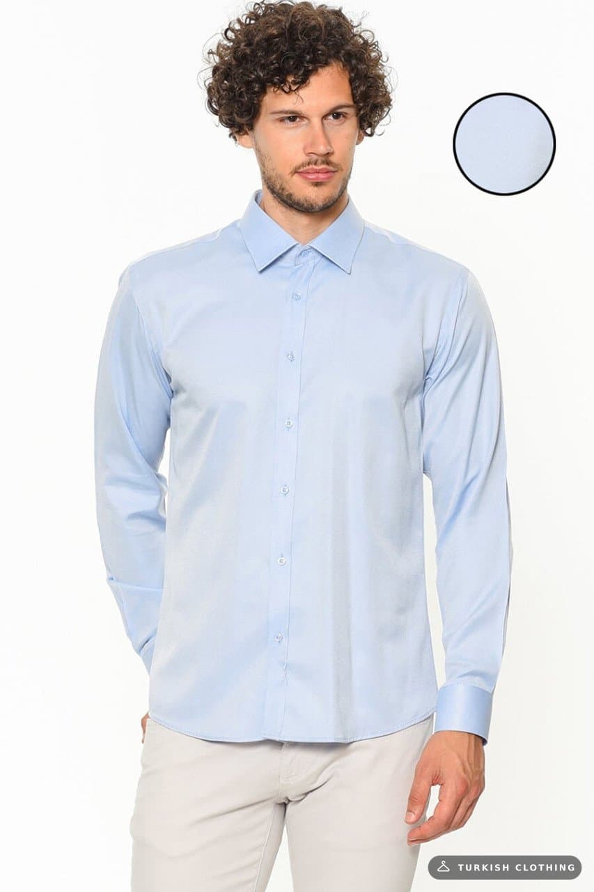 Varetta Men's Ice Blue Plain Slim Fit Long Sleeve Shirt – wholesale Shirts by Varetta, Turkish clothing manufacturer