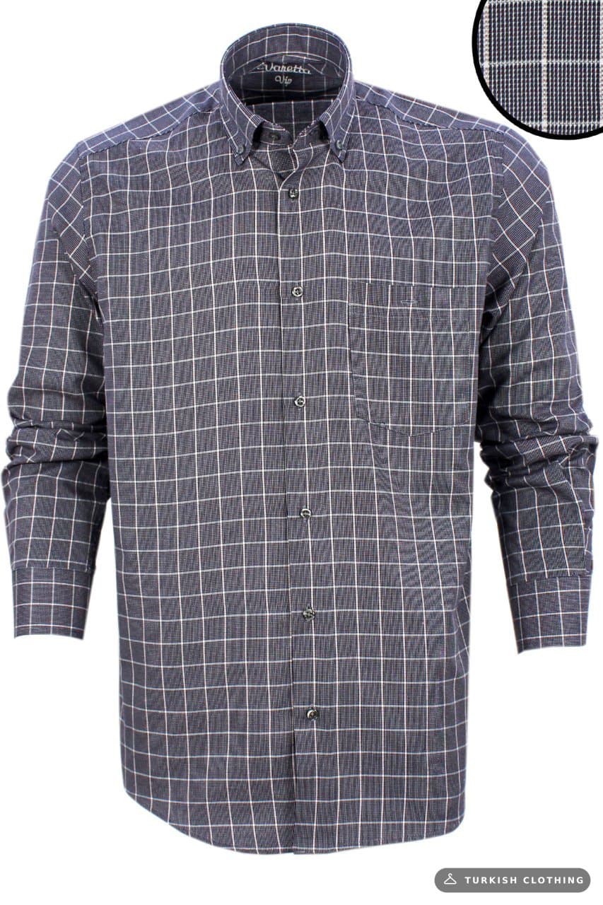 Varetta Men's Indigo Classic Cut Collar Buttoned Single Pocket Checkered Shirt – wholesale Shirts by Varetta, Turkish