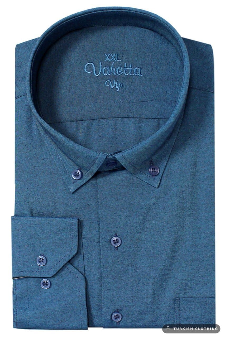 Varetta Men's Indigo Large Size Collar Buttoned Long Sleeve Plain Shirt – wholesale Shirts by Varetta, Turkish clothing