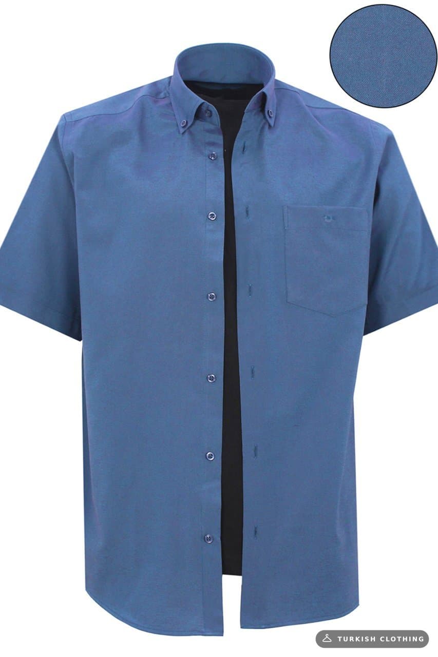 Varetta Men's Indigo Short Sleeve Collar Buttoned Cotton Satin Shirt – wholesale Shirts by Varetta, Turkish clothing