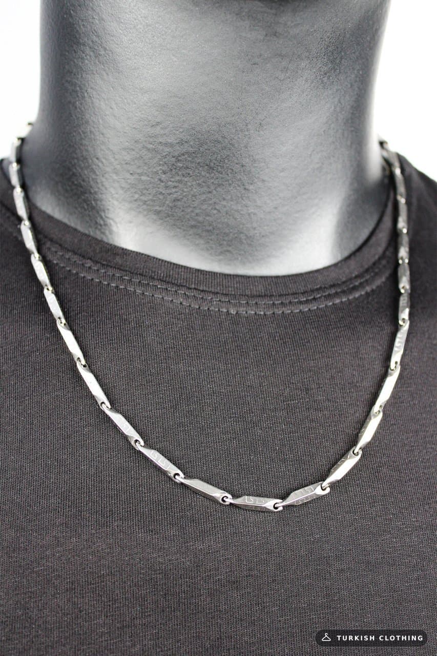 Varetta Men's Lead Color Silver Steel Chain Necklace – wholesale Shirts by Varetta, Turkish clothing manufacturer