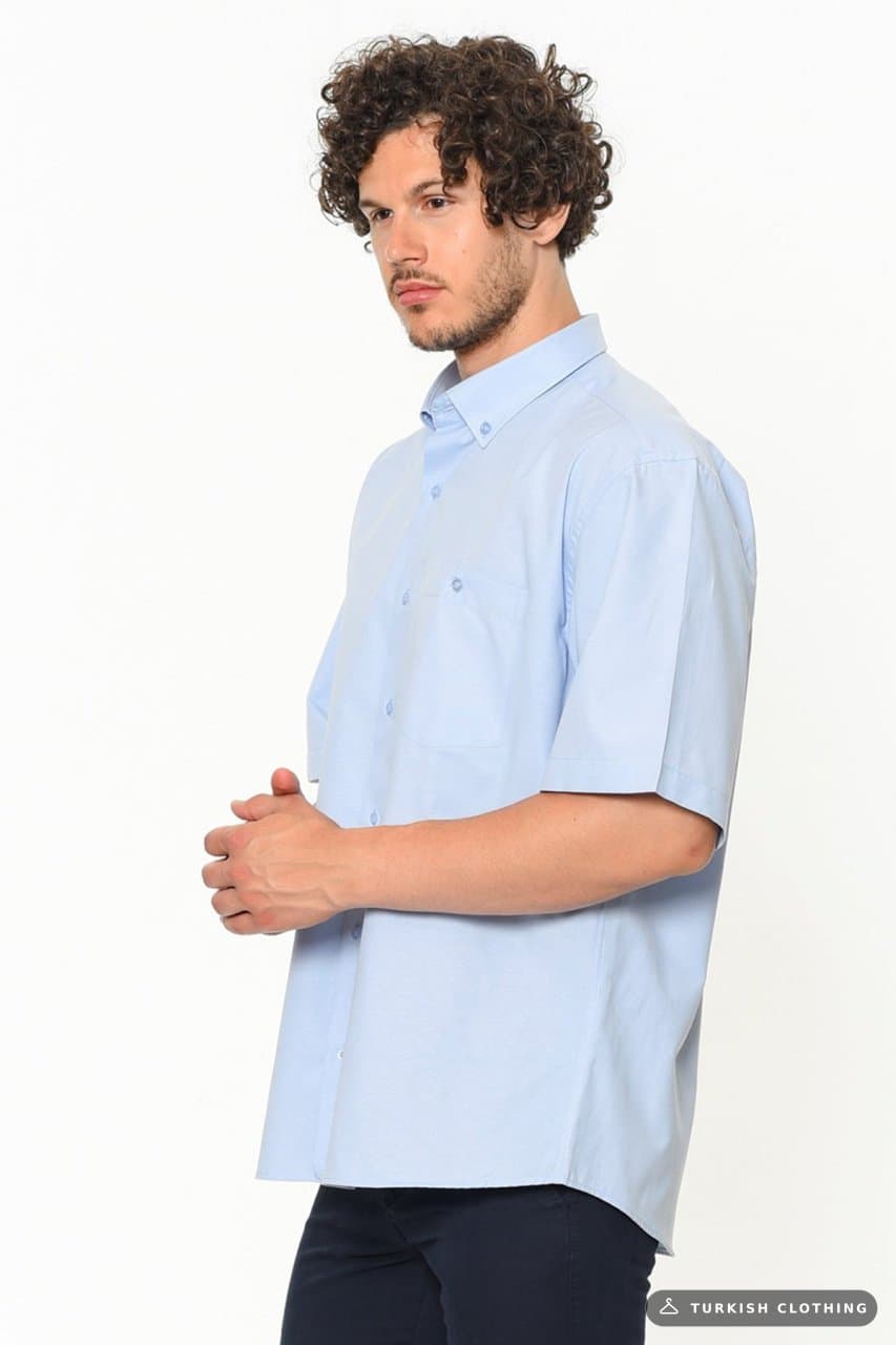 Varetta Men's Light Blue Short Sleeve Classic Cut Collar Buttoned Shirt – wholesale Shirts by Varetta, Turkish clothing