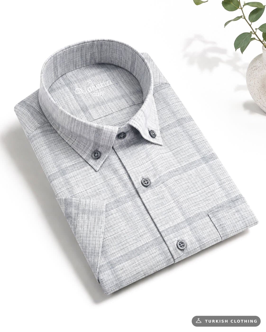 Varetta Men's Milano Gray Short Sleeve Shirt Button Collar Pocket Summer – wholesale Shirts by Varetta, Turkish clothing
