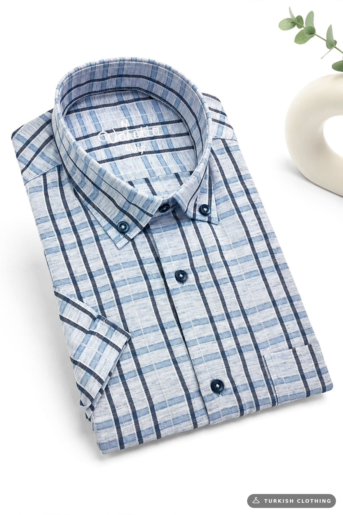 Varetta Men's Monaco Blue Short Sleeve Shirt Button Collar Pocket Summer – wholesale Shirts by Varetta, Turkish clothing
