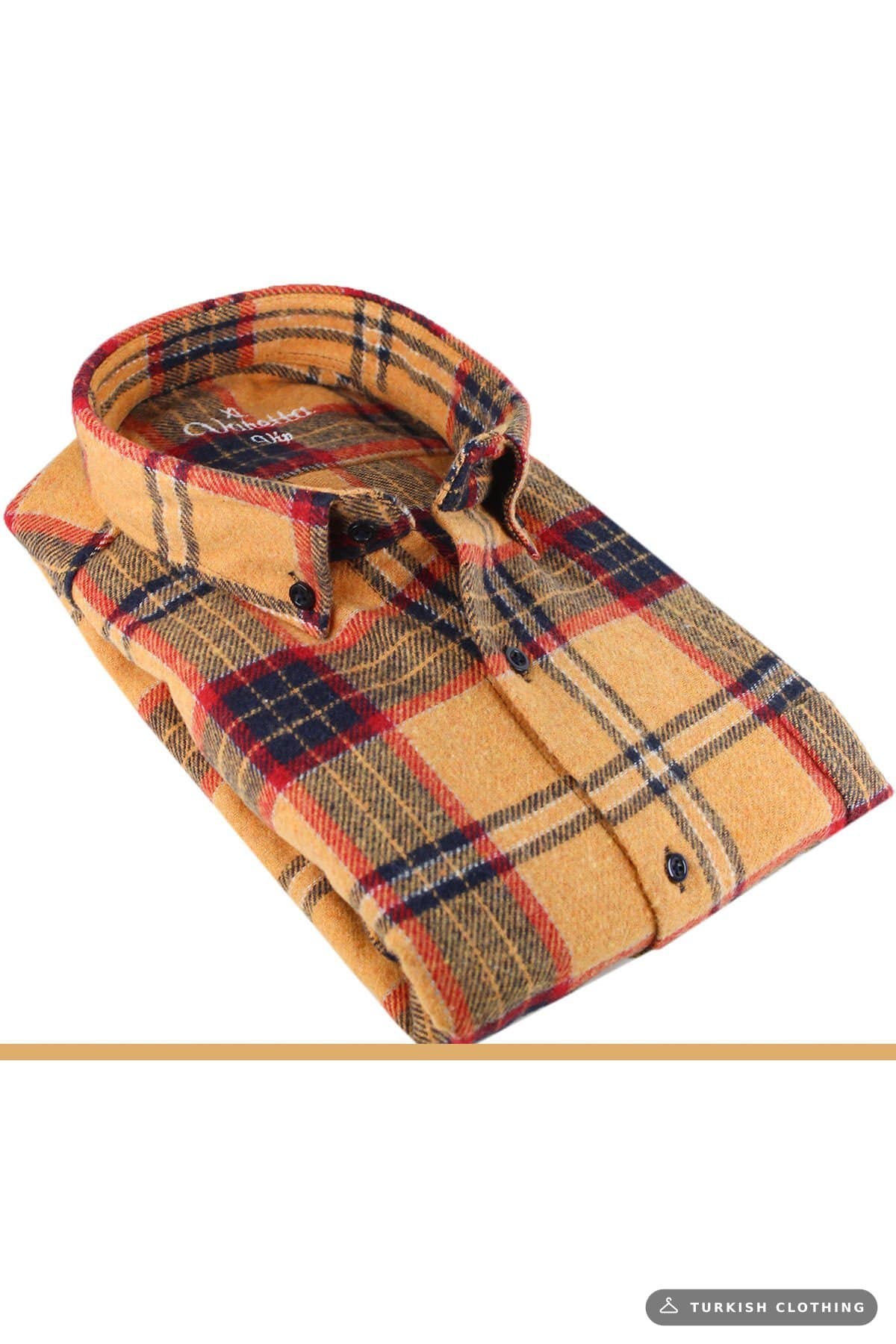 Varetta Men's Mustard Color Winter Thick Checked Lumberjack Shirt – Oversize Model with – wholesale Shirts by Varetta,