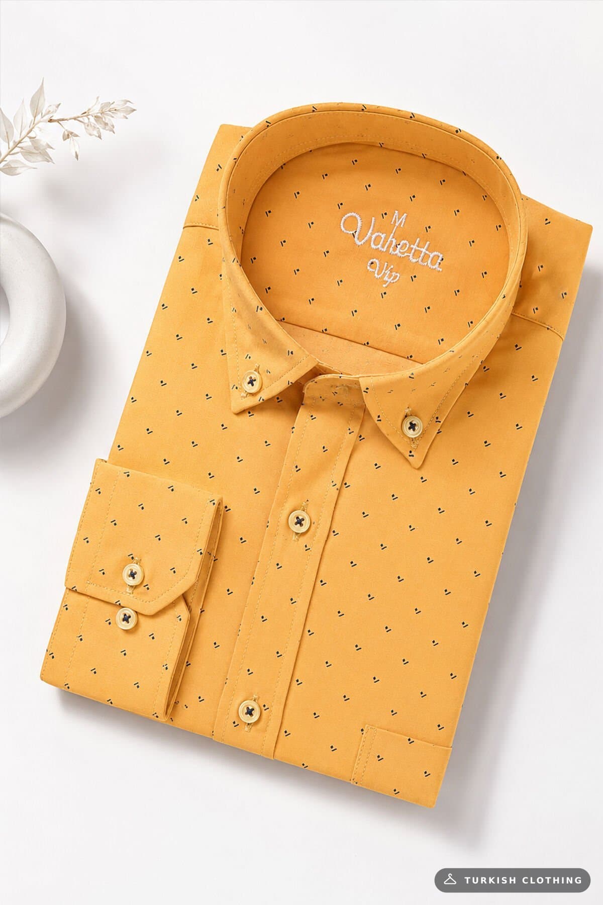 VARETTA Men's Mustard Long Sleeve Shirt Single Pocket Classic Casual Cut Patterned – wholesale Shirts by Varetta, Turkish