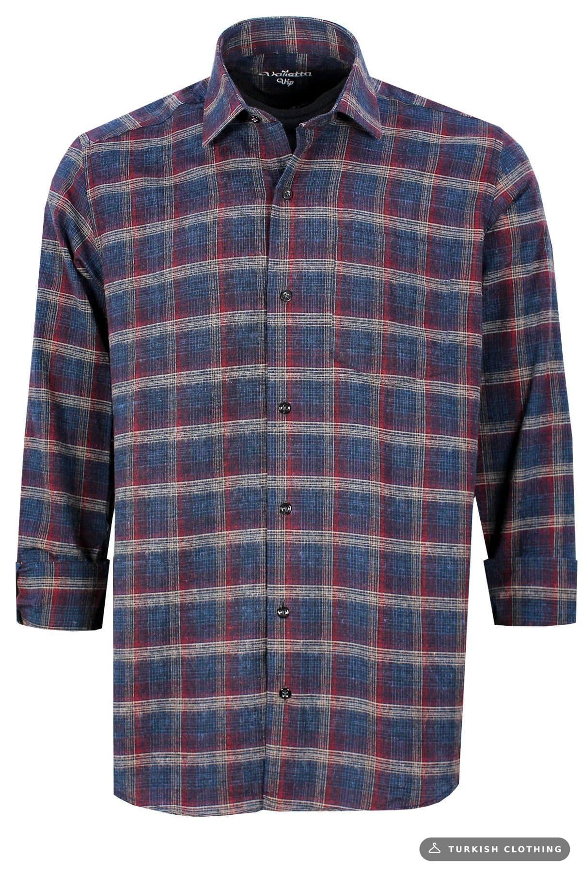 Varetta Men's Navy Blue Checkered Classic Cut Winter Shirt — Button-Down – wholesale Shirts by Varetta, Turkish clothing