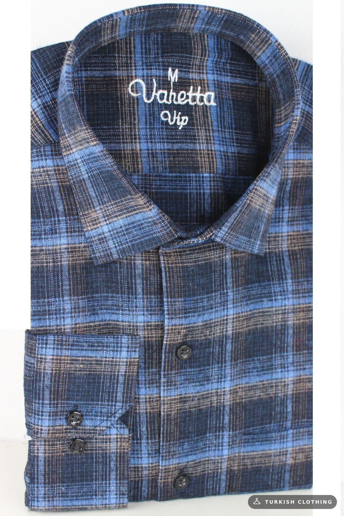 Varetta Men's Navy Blue Checkered Classic Cut Winter Shirt — Button-Down (2) – wholesale Shirts by Varetta, Turkish clothing