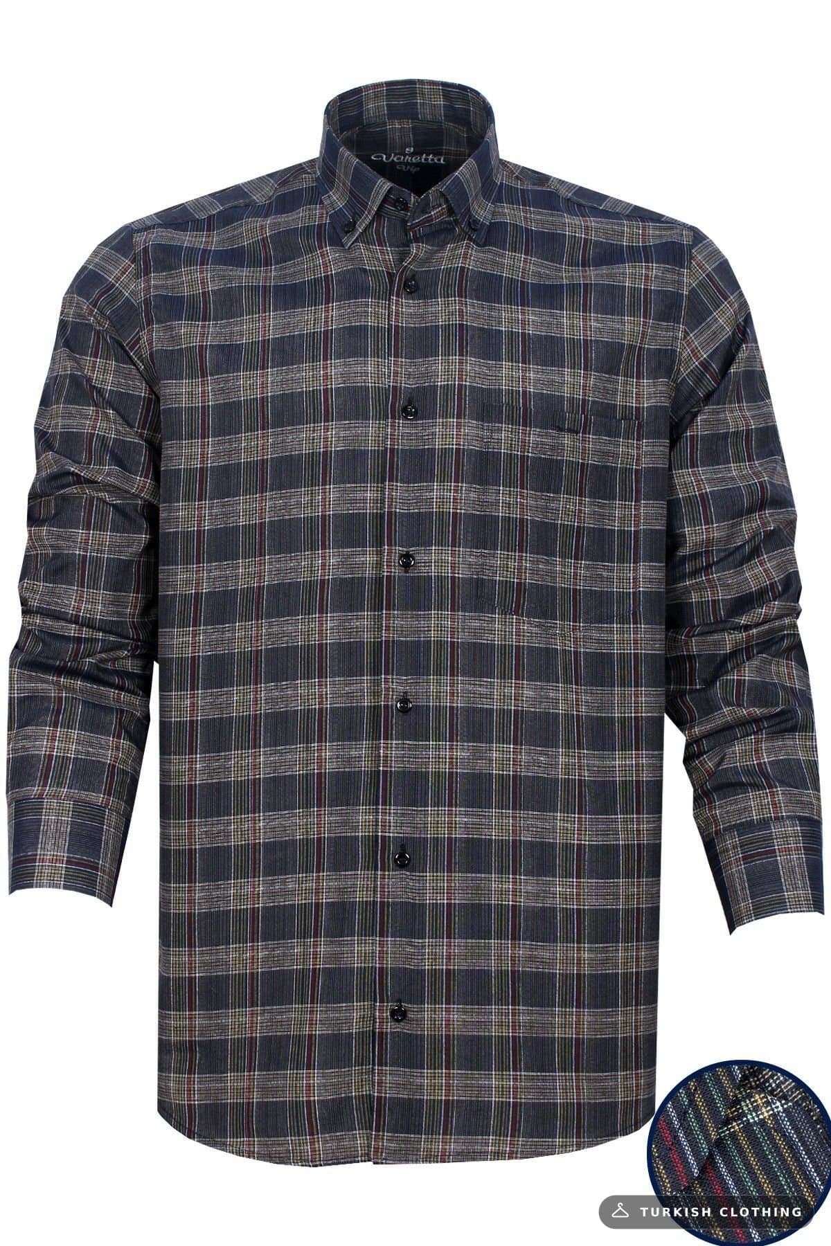 Varetta Men's Navy Blue Checkered Long Sleeve Classic Cut Collar Buttoned Shirt – wholesale Shirts by Varetta, Turkish