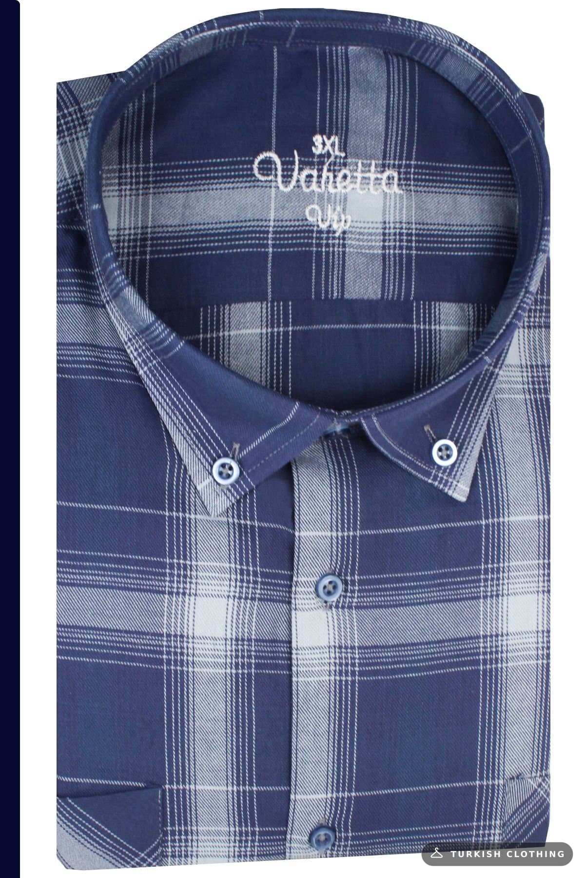 Varetta Men's Navy Blue Checkered Long Sleeve Double Pocket Plus Size Shirt – wholesale Shirts by Varetta, Turkish clothing