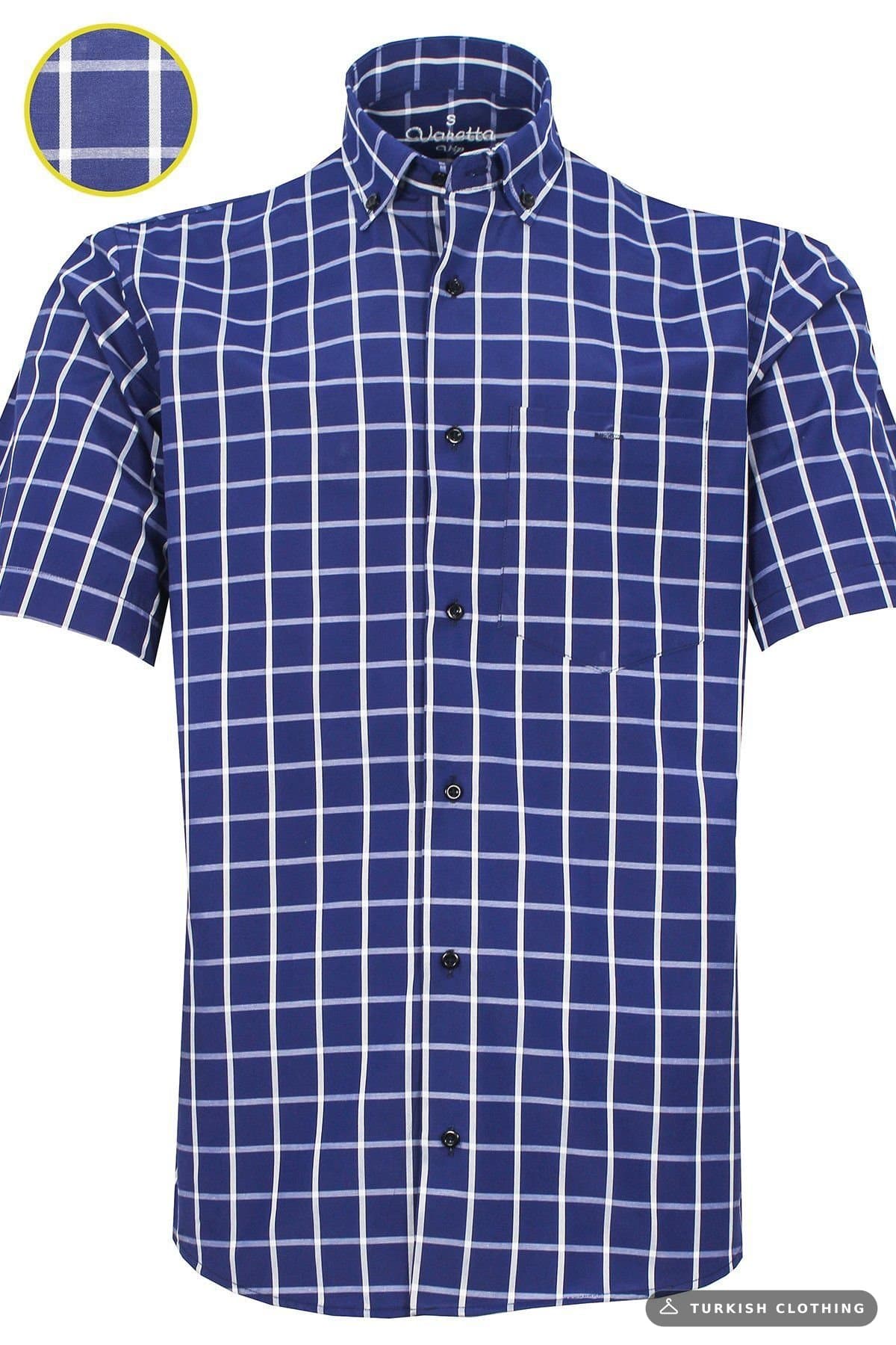 Varetta Men's Navy Blue Checkered Short Sleeve Shirt – wholesale Shirts by Varetta, Turkish clothing manufacturer