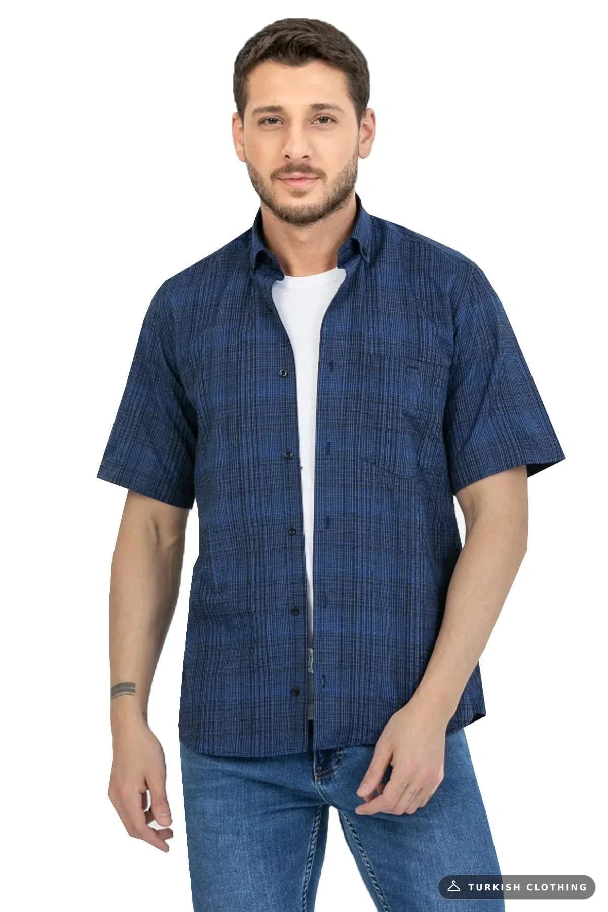 Varetta Men's Navy Blue Cotton Summer Short Sleeve Shirt with Pockets – wholesale Shirts by Varetta, Turkish clothing