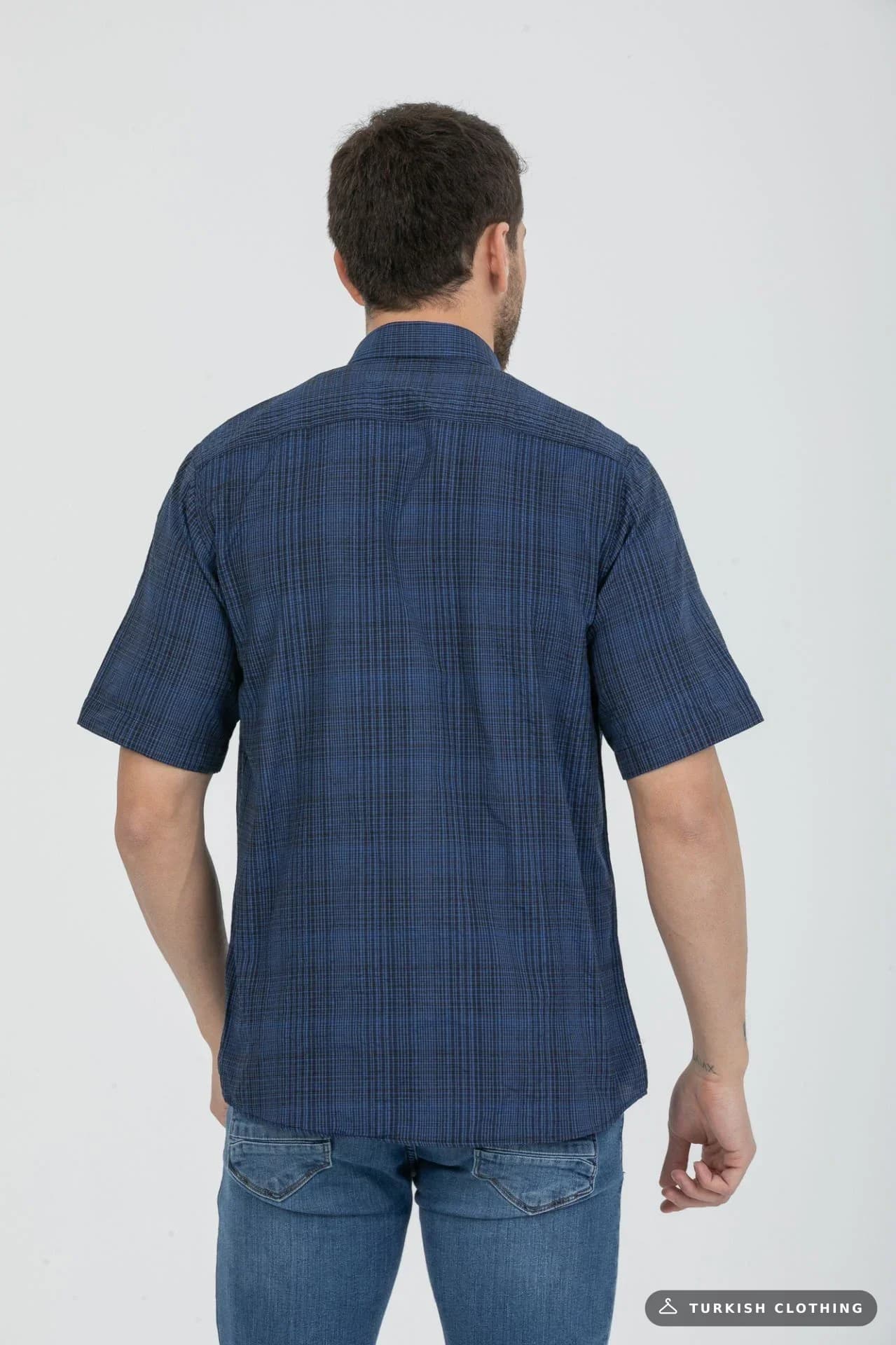 Varetta Men's Navy Blue Cotton Summer Short Sleeve Shirt with Pockets